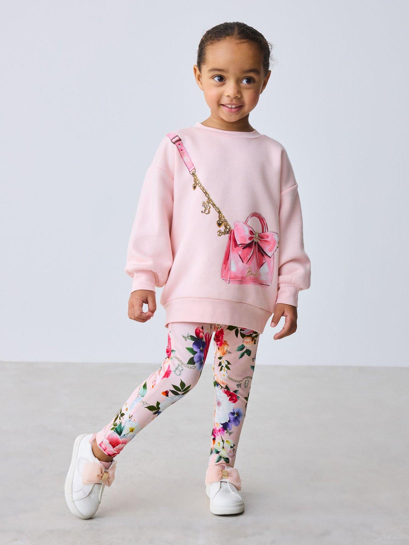 Ted Baker Younger Girls 2 Piece Longline Bag Graphic Sweater and Leggings Set - Pink