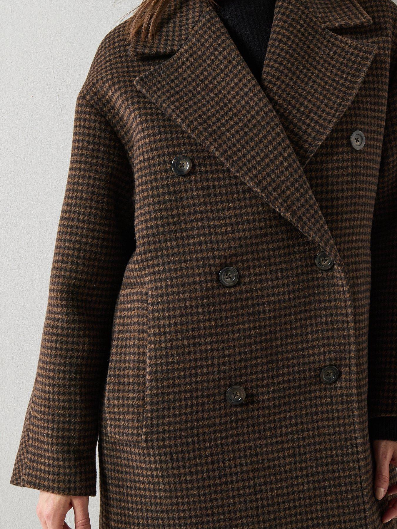  image of mango-wool-blend-micro-houndstooth-coat-brown