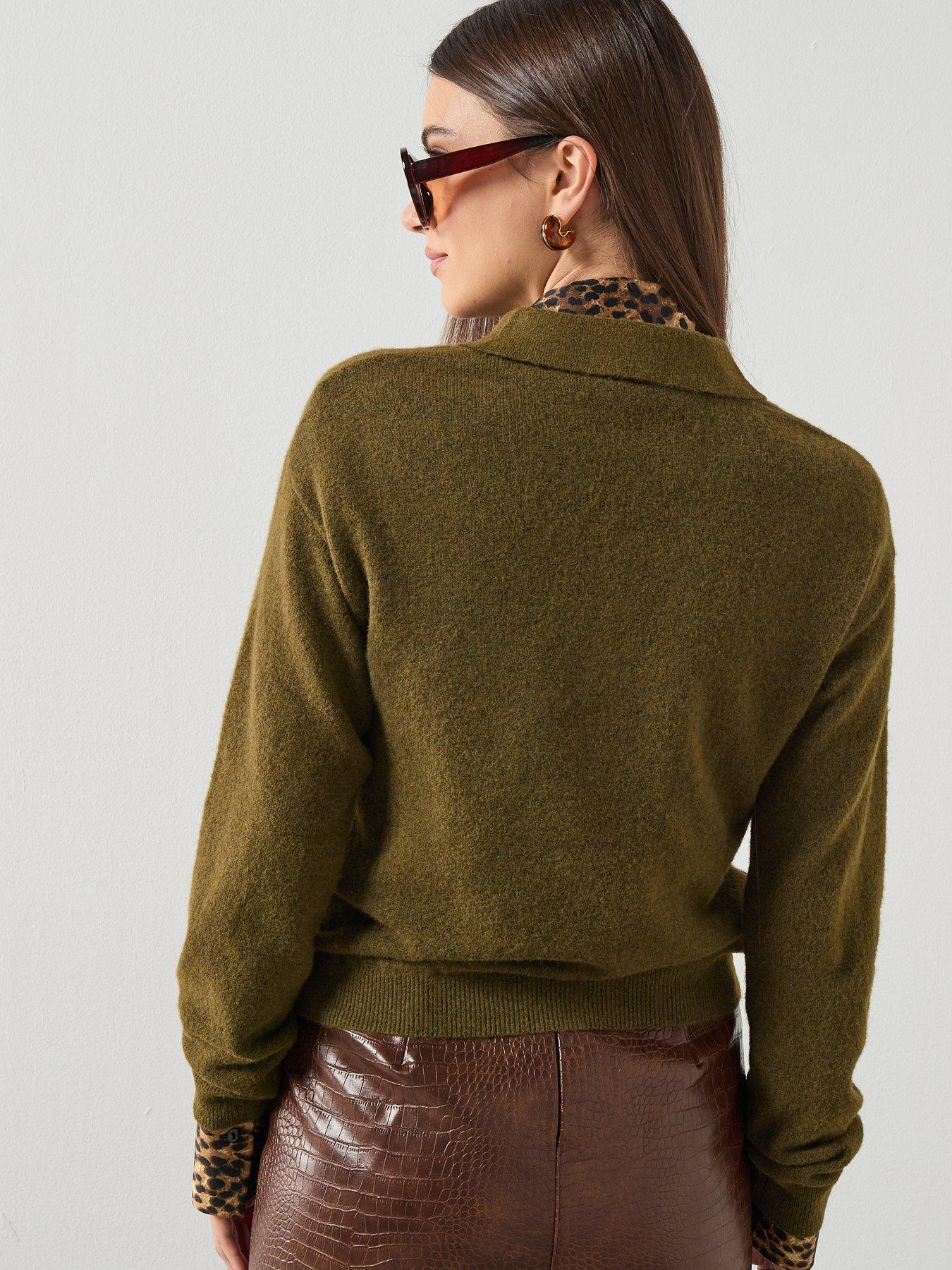 Image 2 of 6 of Mango Long-sleeved Polo-neck Sweater - Khaki