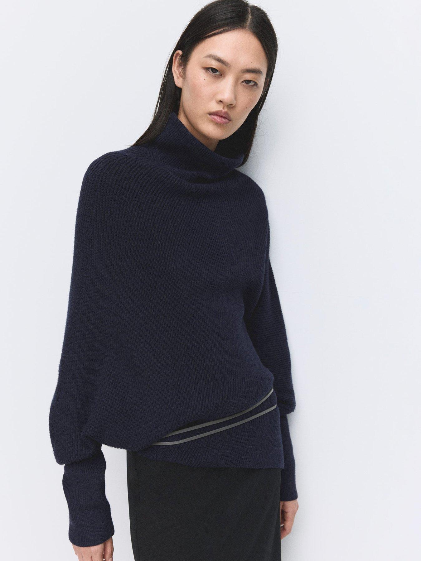 Mango Sweater With Asymmetrical Roll Neck - Navy
