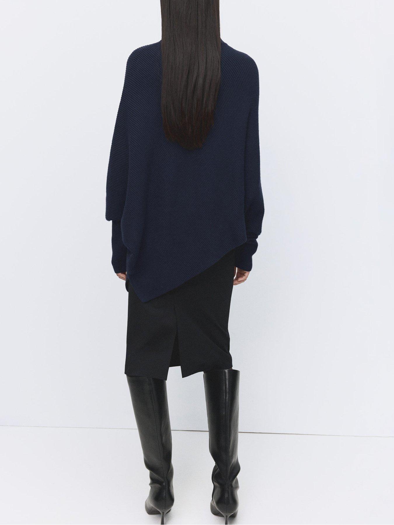 Image 2 of 6 of Mango Sweater With Asymmetrical Roll Neck - Navy