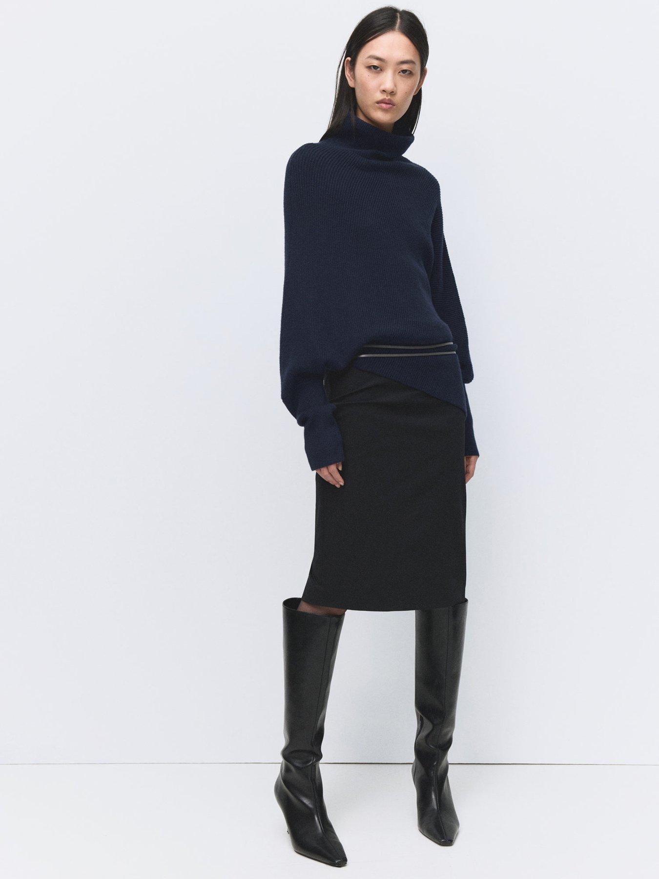 Image 3 of 6 of Mango Sweater With Asymmetrical Roll Neck - Navy