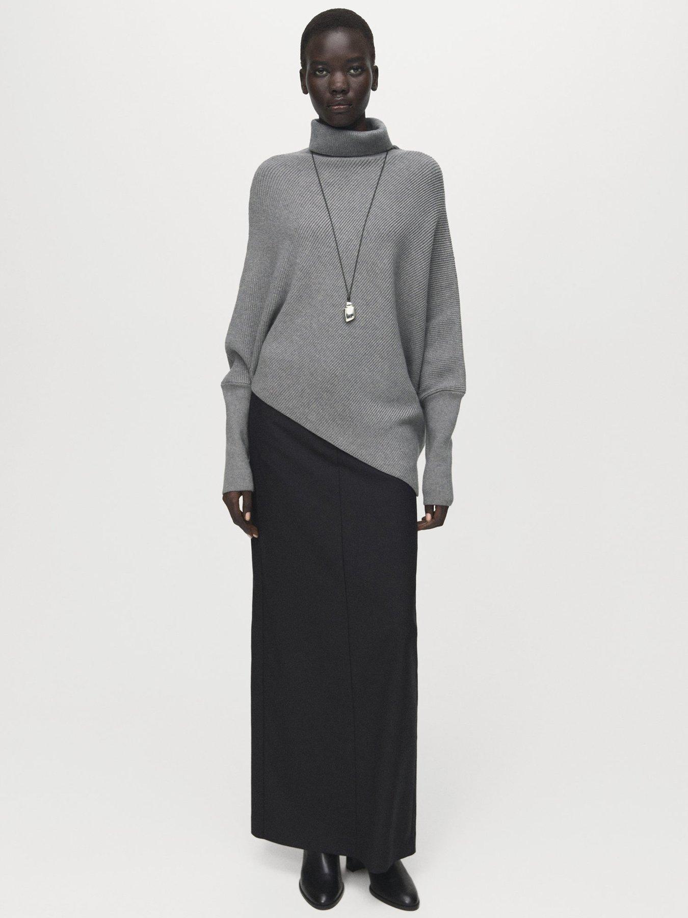 front image of mango-sweater-with-asymmetrical-roll-neck-grey