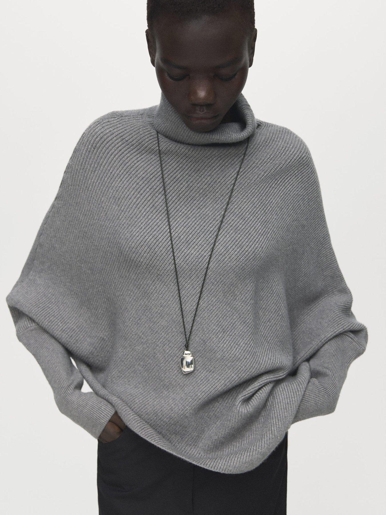  image of mango-sweater-with-asymmetrical-roll-neck-grey