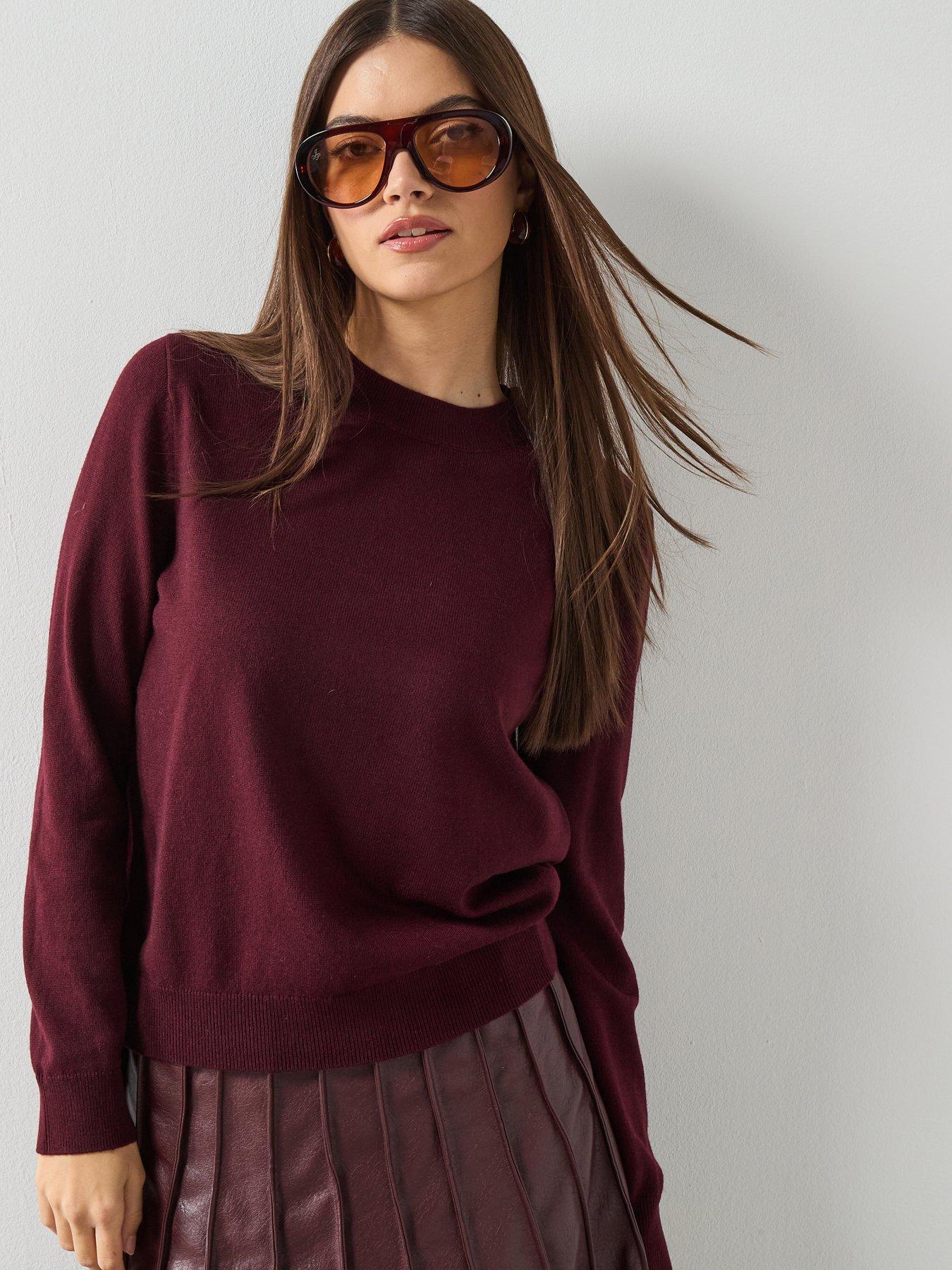 front image of mango-round-neck-knitted-sweater-red