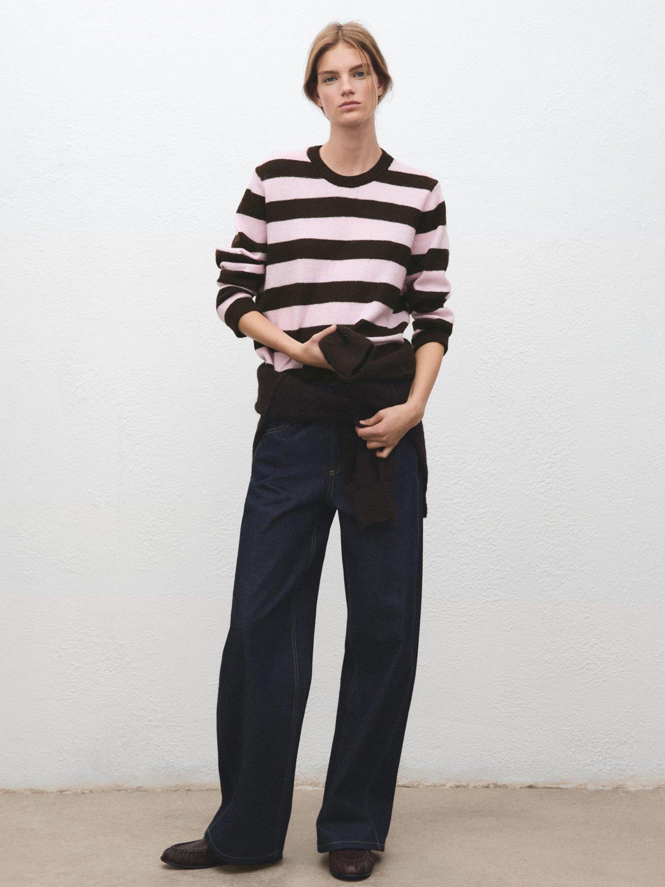 Mango Long Sleeve Striped Jumper - Pink
