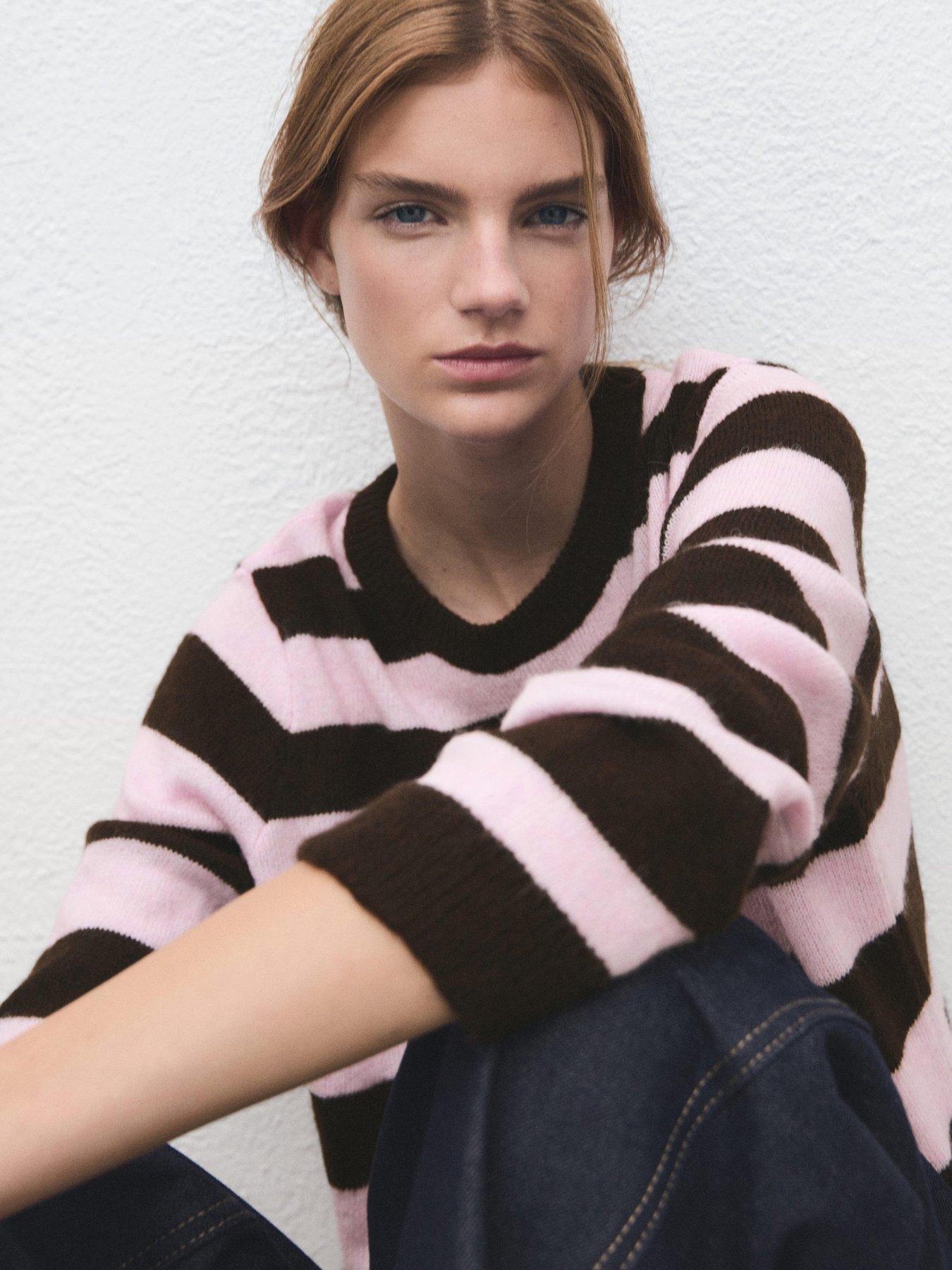 Image 4 of 6 of Mango Long Sleeve Striped Jumper - Pink
