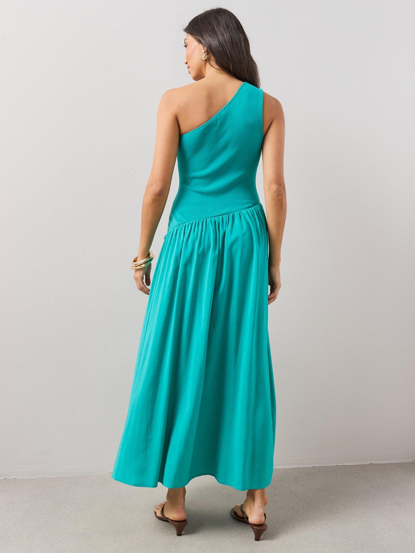 Image 2 of 6 of The Very Collection One Shoulder Woven Mix Midi Dress - Blue