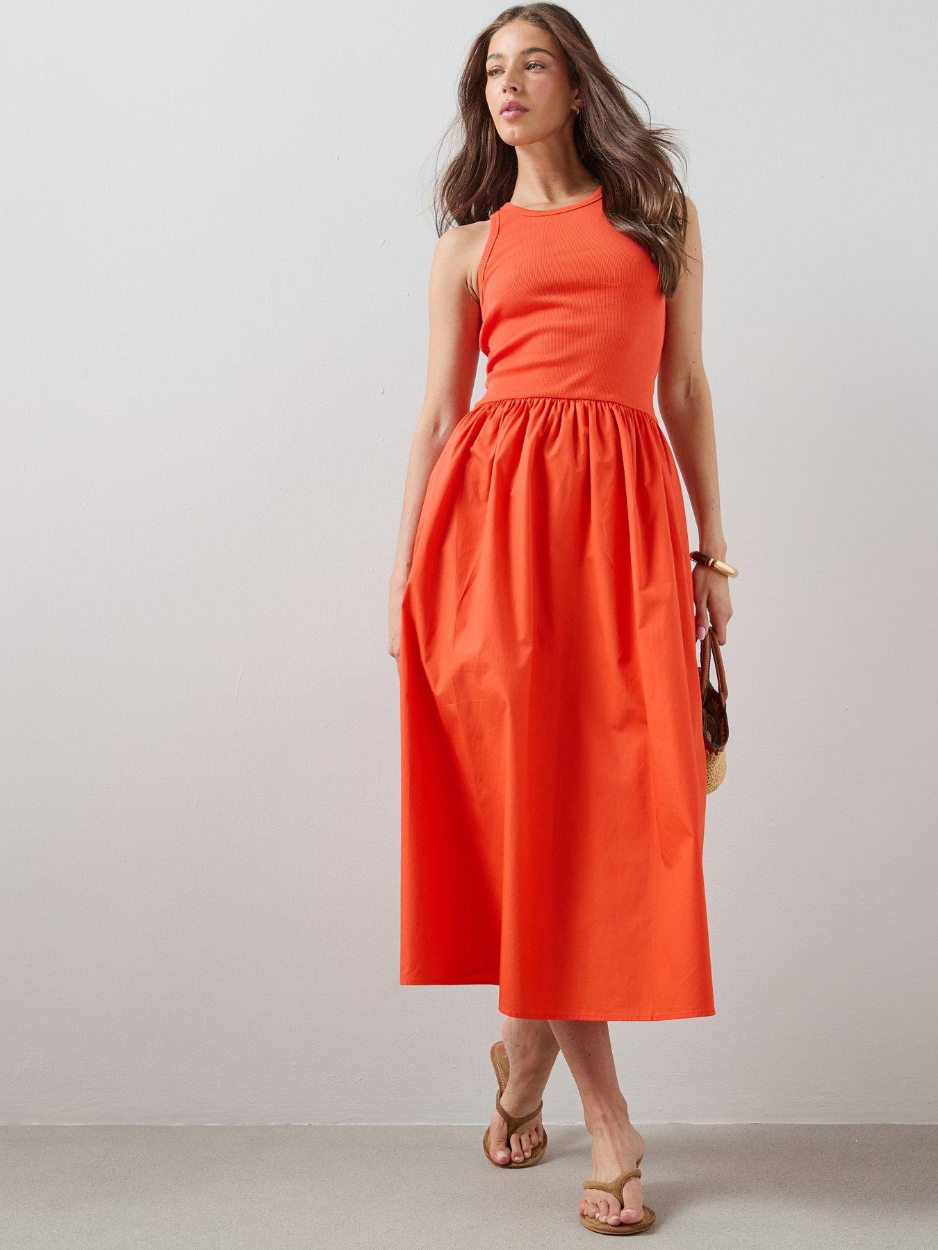 The Very Collection Sleeveless Woven Mix Midi Dress - Orange