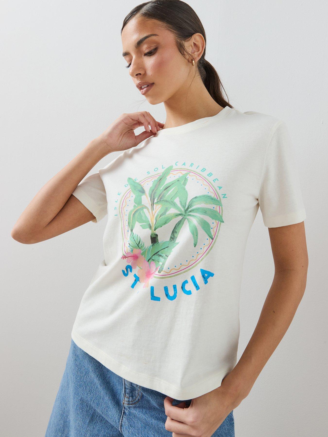The Very Collection St Lucia Graphic T-Shirt - Cream