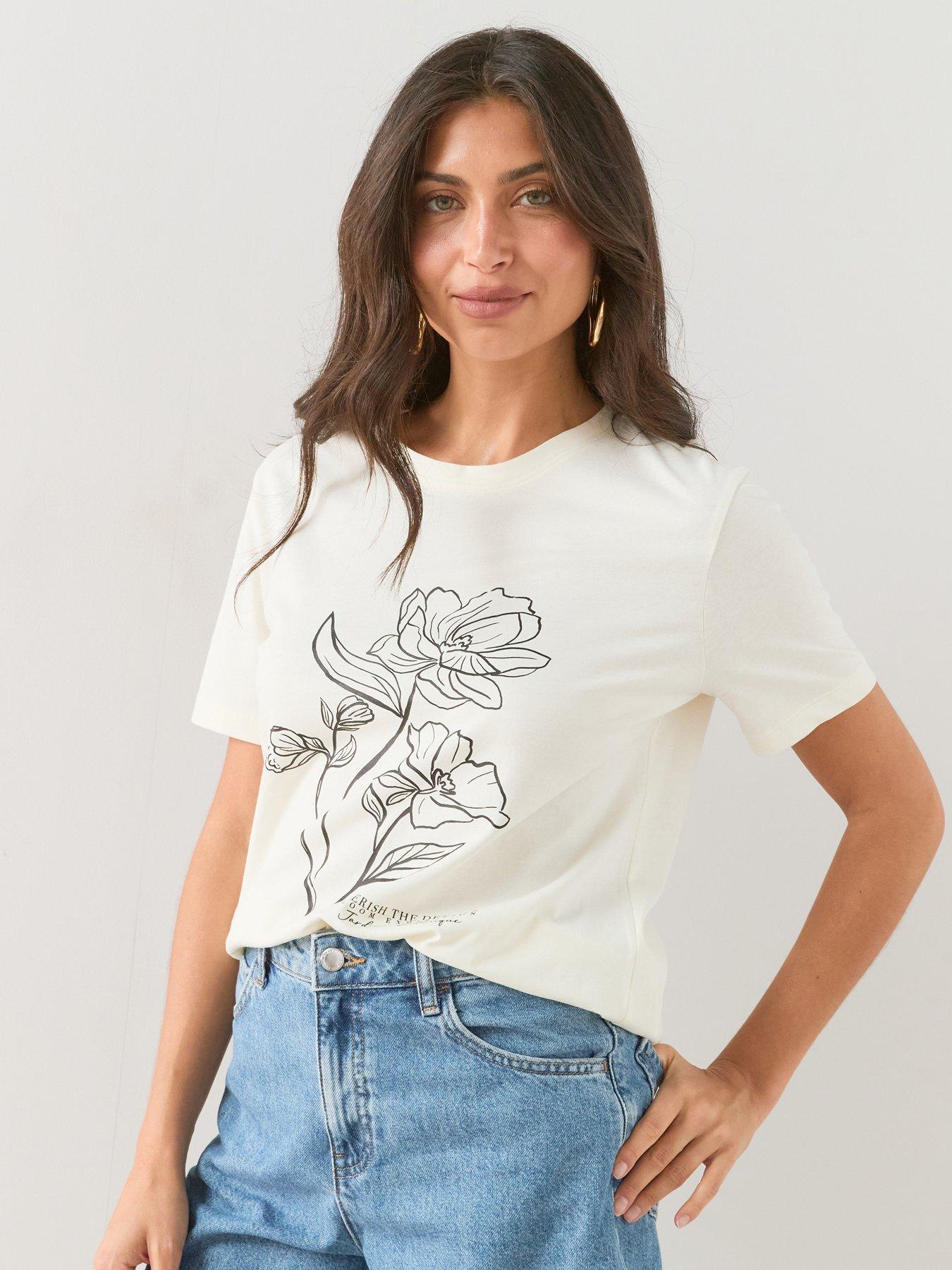 The Very Collection Floral Graphic T-Shirt - Cream