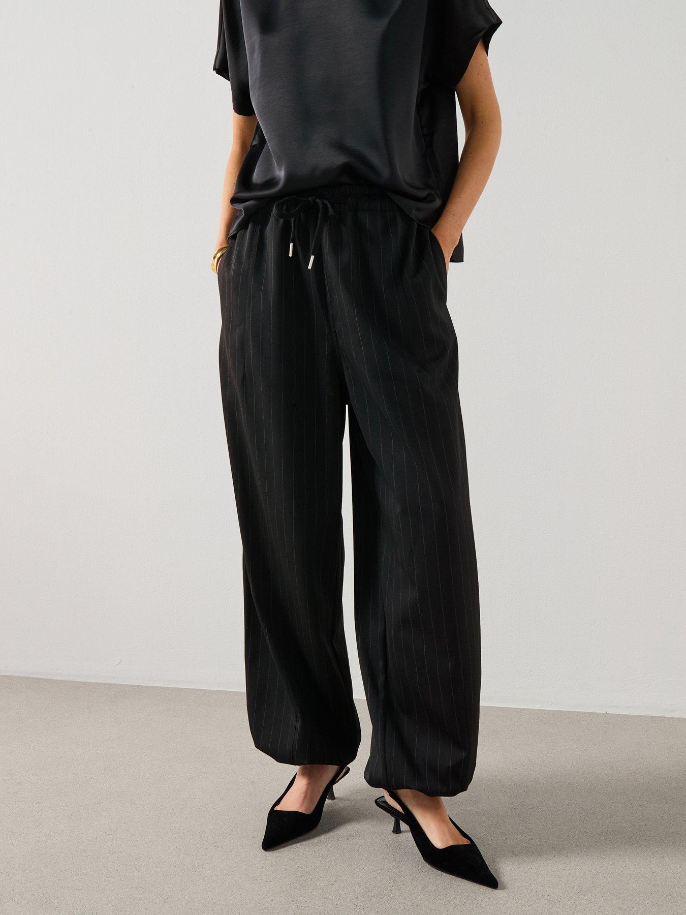  image of mango-pinstripe-balloon-trousers--black