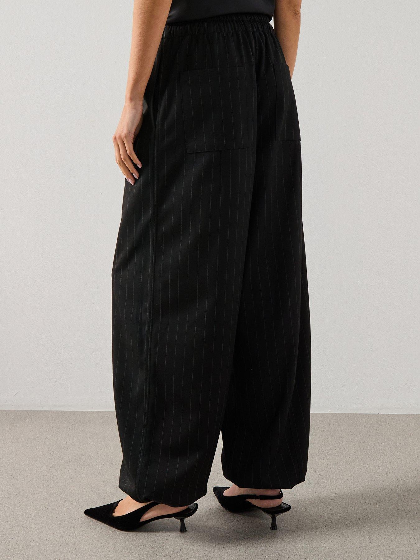  image of mango-pinstripe-balloon-trousers--black