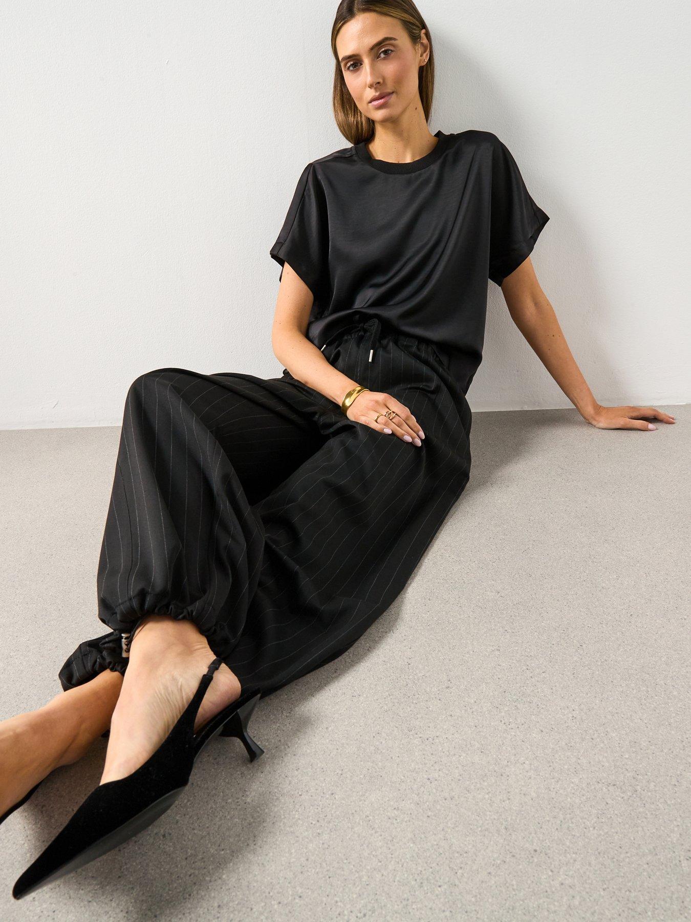 Image 4 of 6 of Mango Pinstripe Balloon Trousers- Black