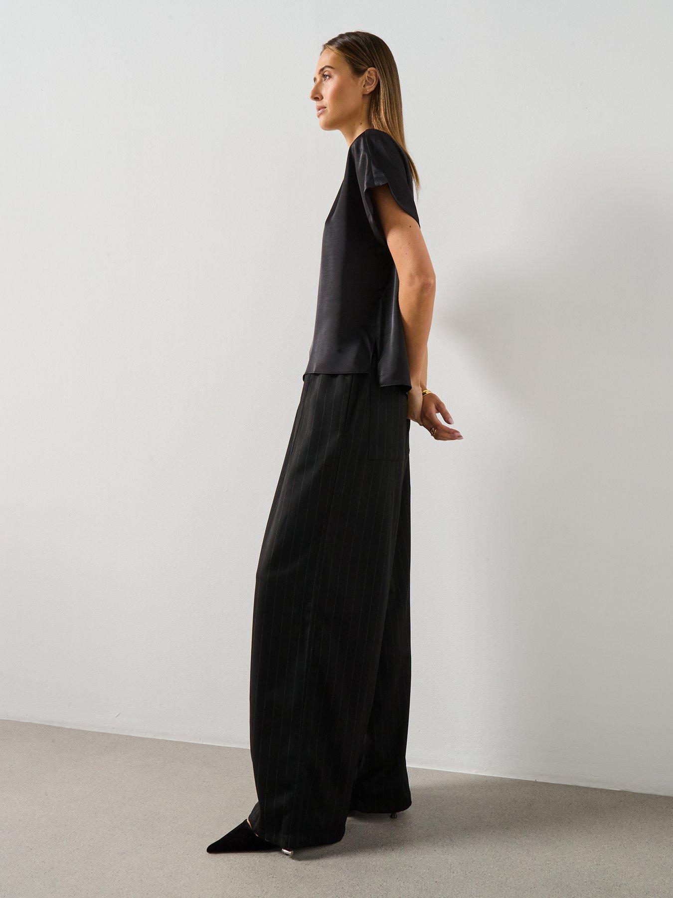  image of mango-pinstripe-balloon-trousers--black