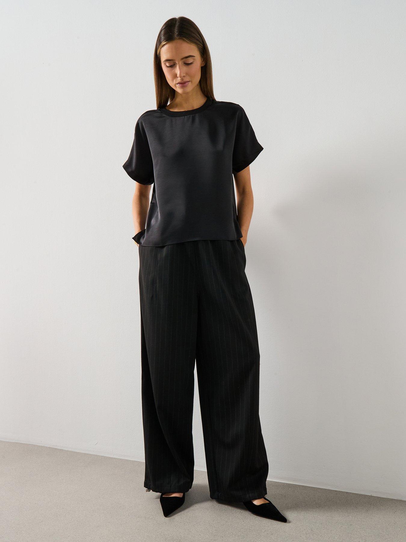  image of mango-pinstripe-balloon-trousers--black