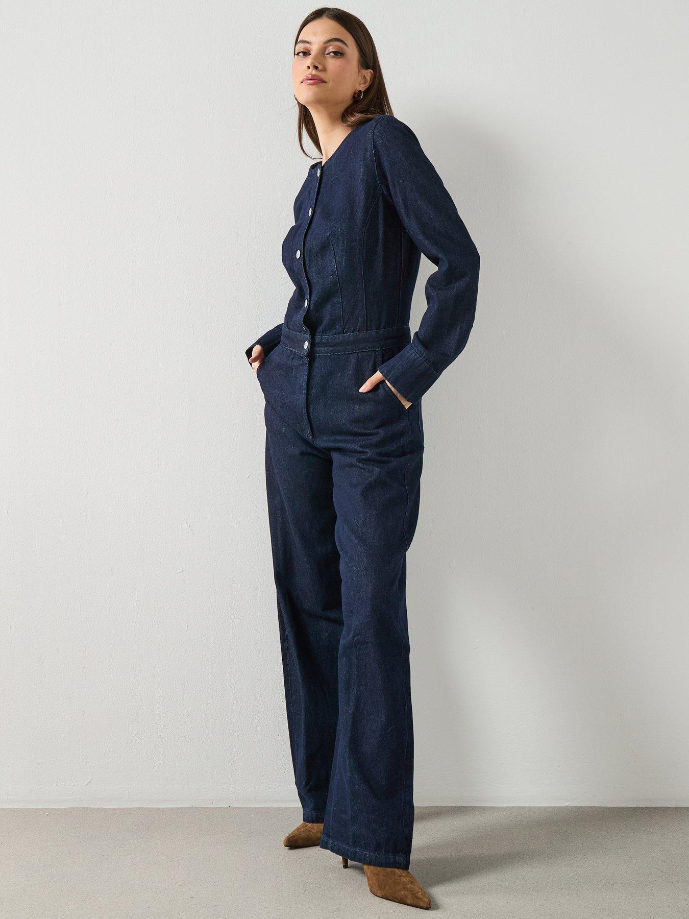 Mango Buttons Denim Jumpsuit - Dark Denim