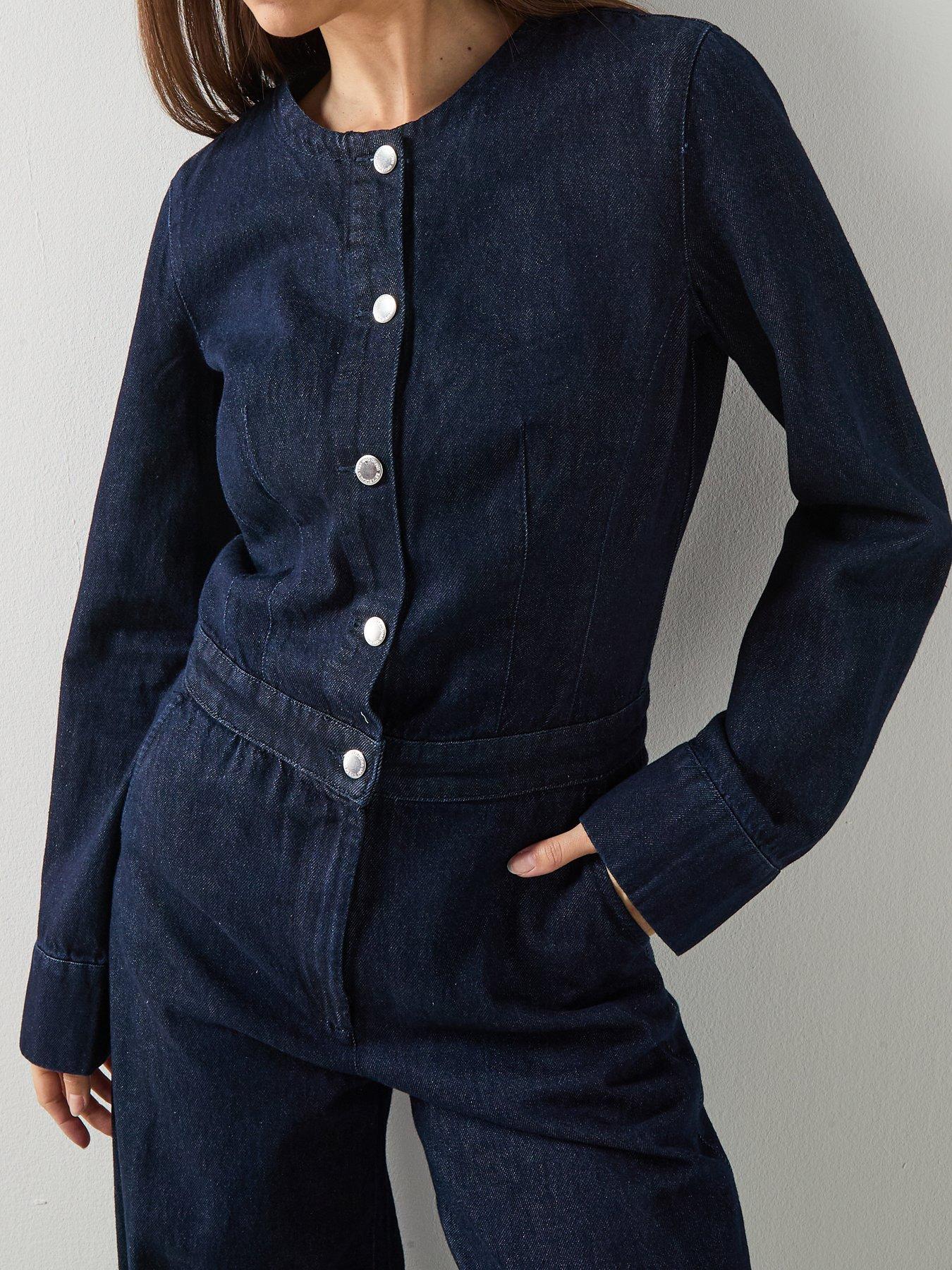 Image 4 of 6 of Mango Buttons Denim Jumpsuit - Dark Denim