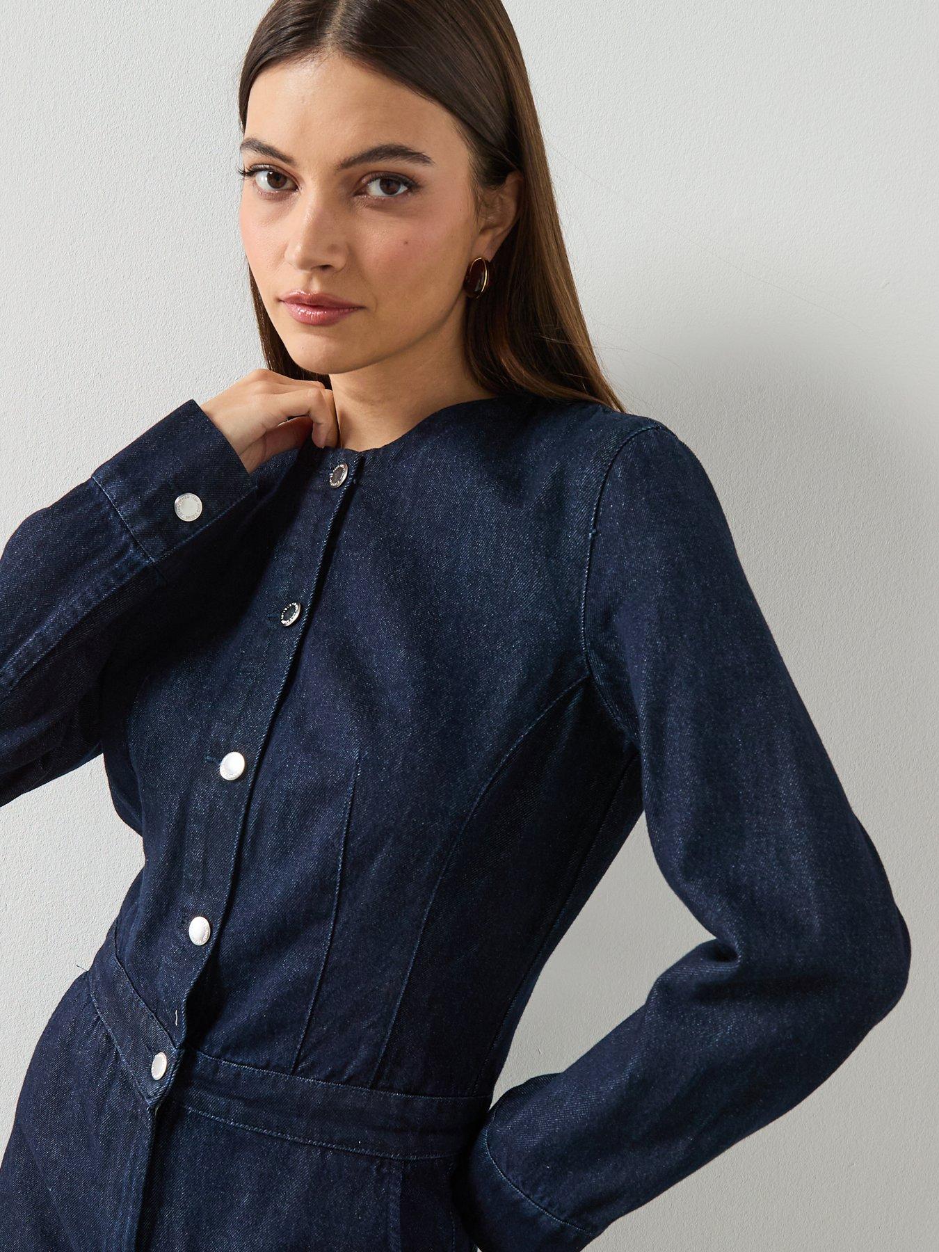 Image 5 of 6 of Mango Buttons Denim Jumpsuit - Dark Denim