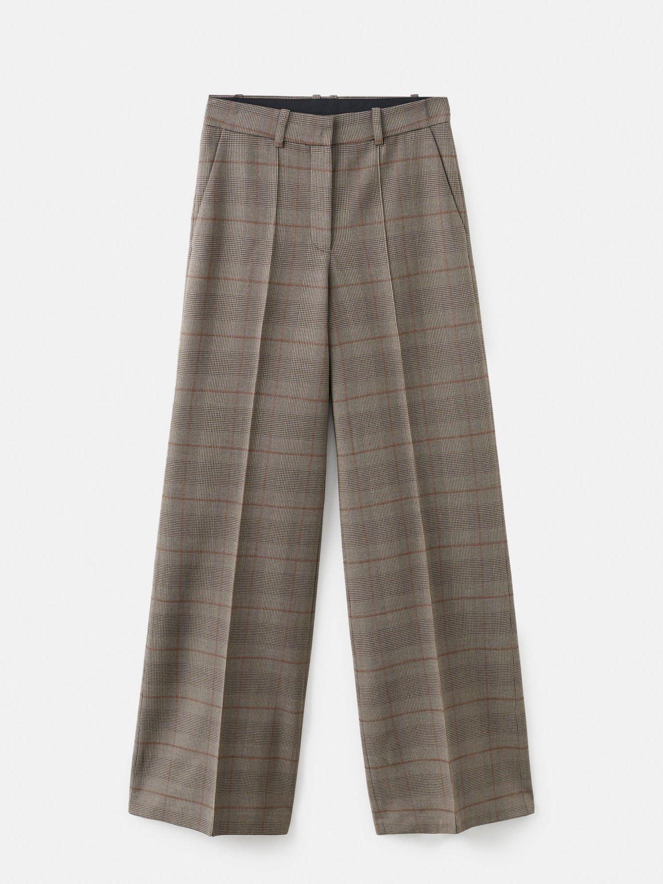  image of mango-wool-blend-check-trousers-brown