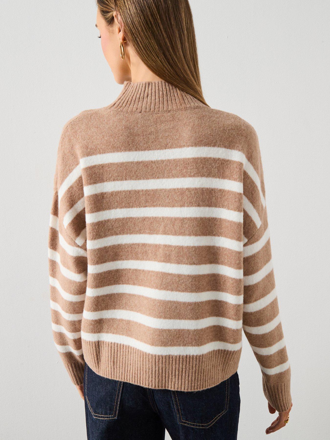 Image 2 of 6 of Mango Oversized Striped Turtleneck Jumper - Brown