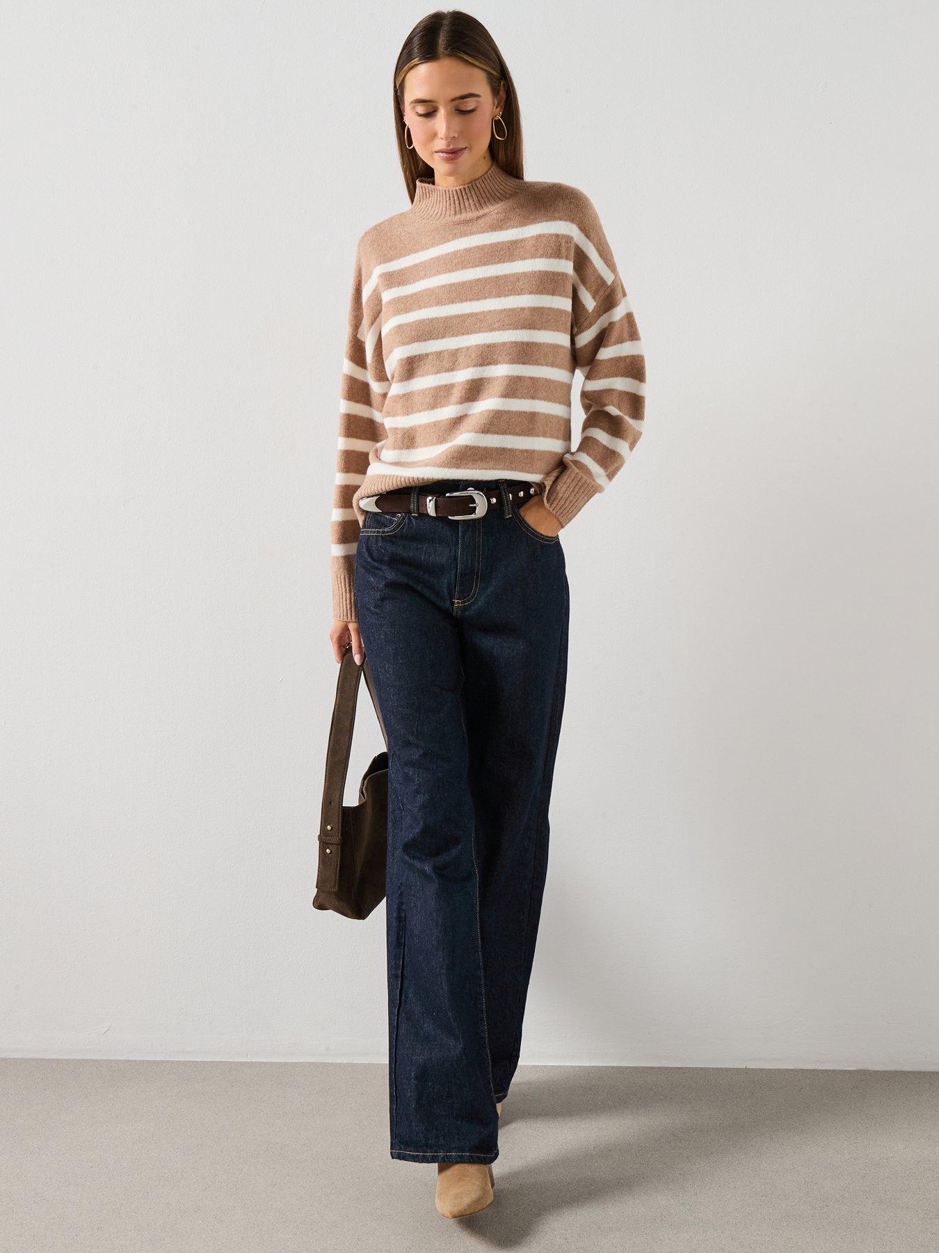 Image 3 of 6 of Mango Oversized Striped Turtleneck Jumper - Brown