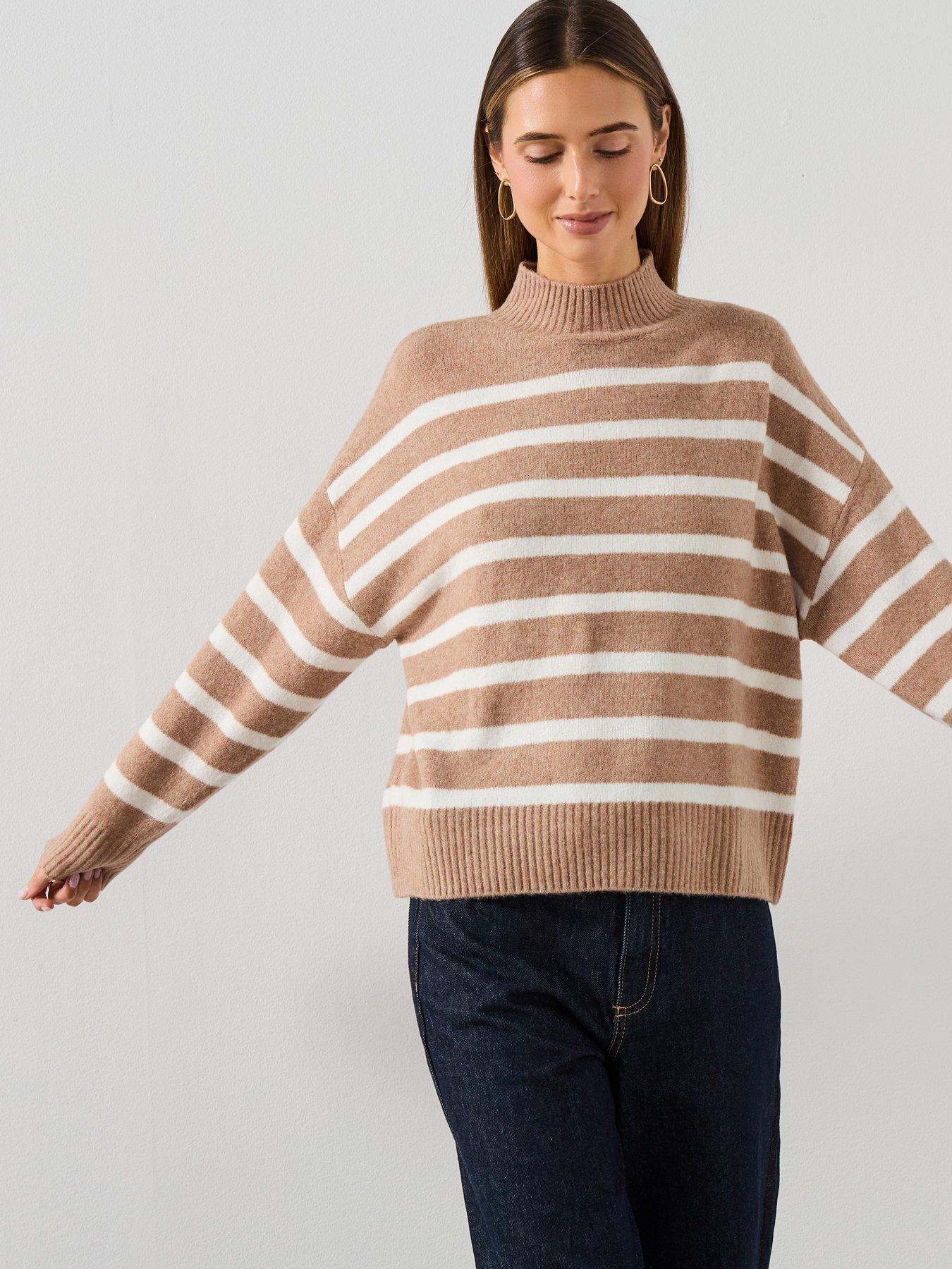 Image 4 of 6 of Mango Oversized Striped Turtleneck Jumper - Brown