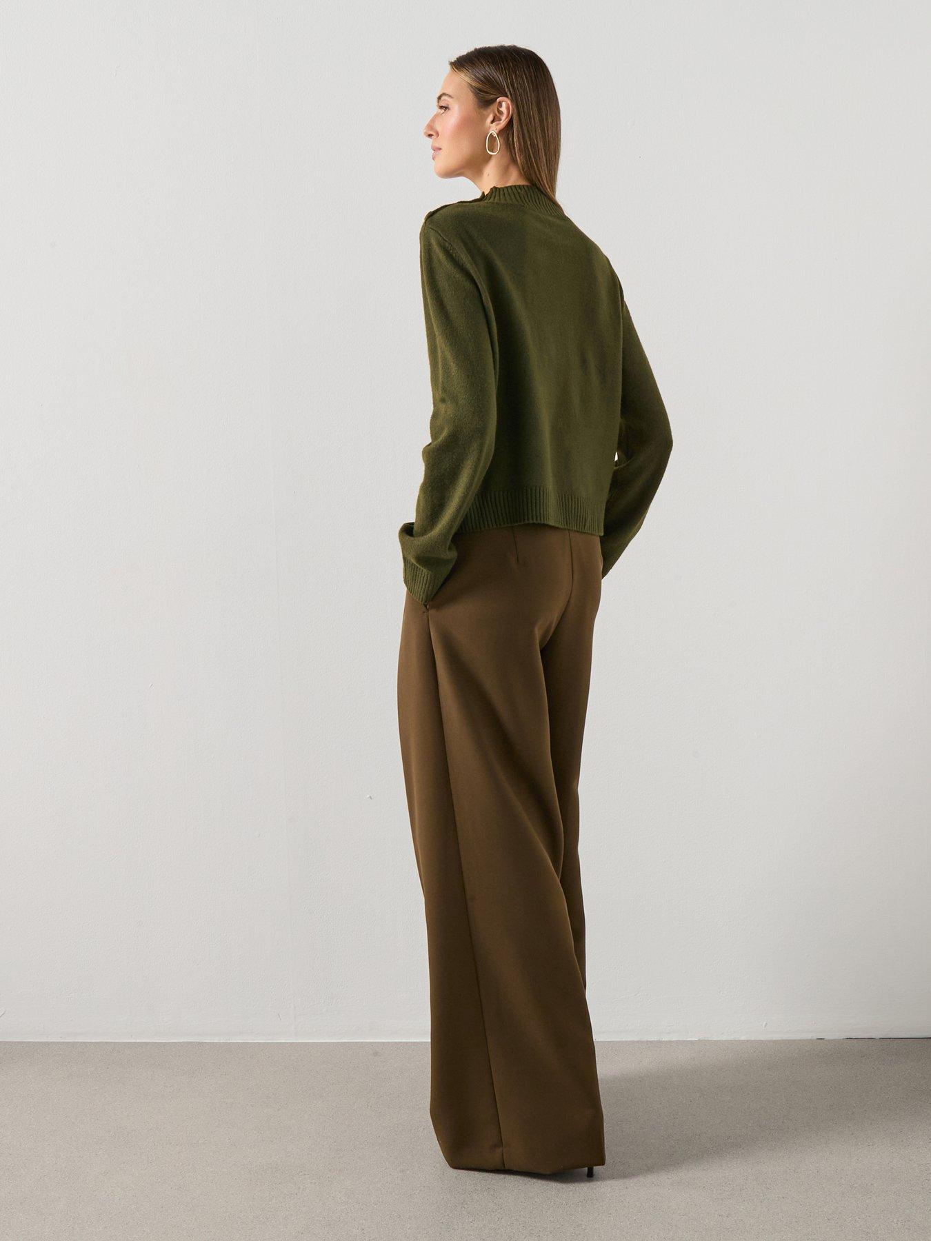 Image 2 of 6 of Mango High Neck Jumper With Button Detail - Green
