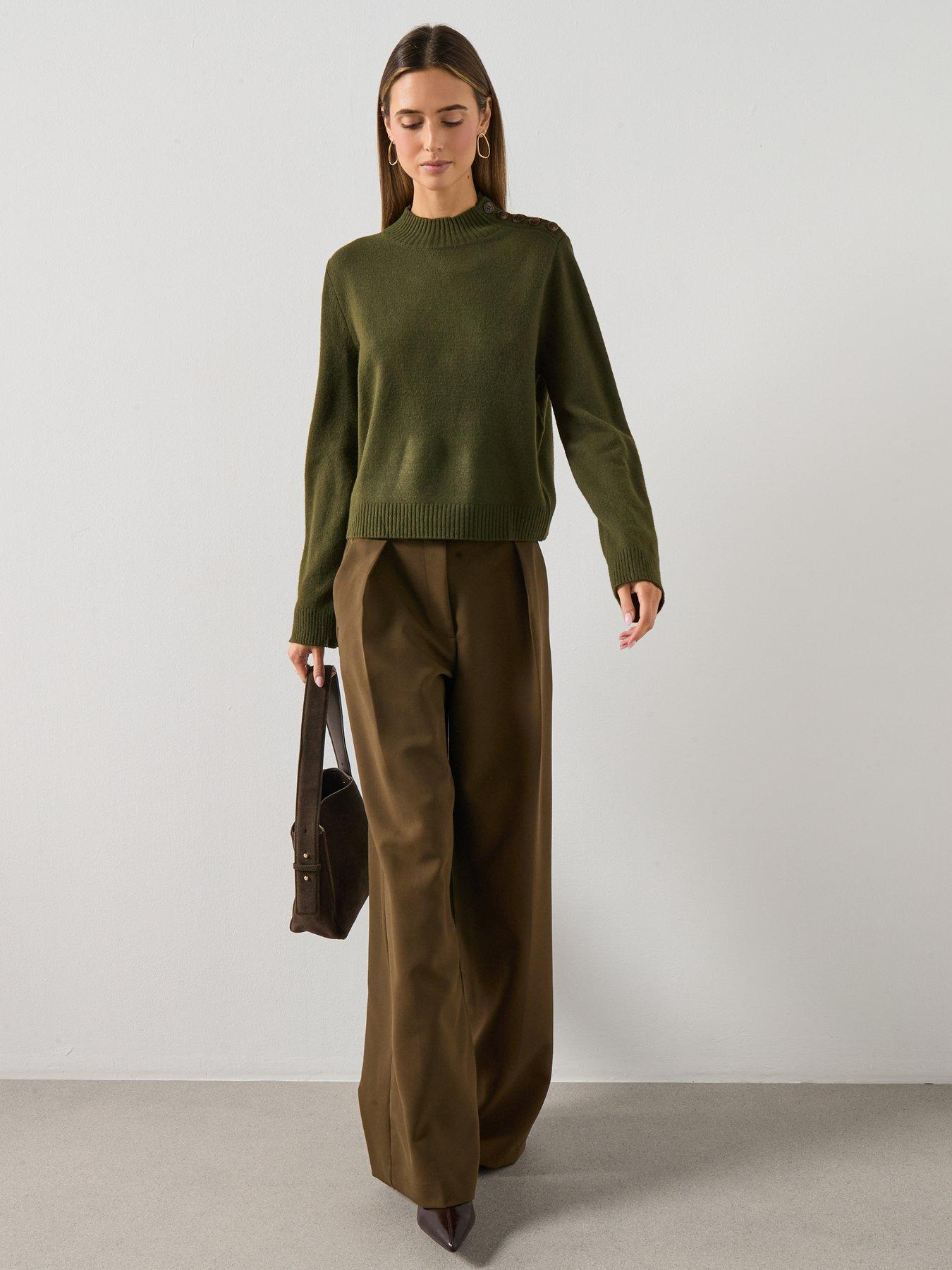 Image 3 of 6 of Mango High Neck Jumper With Button Detail - Green