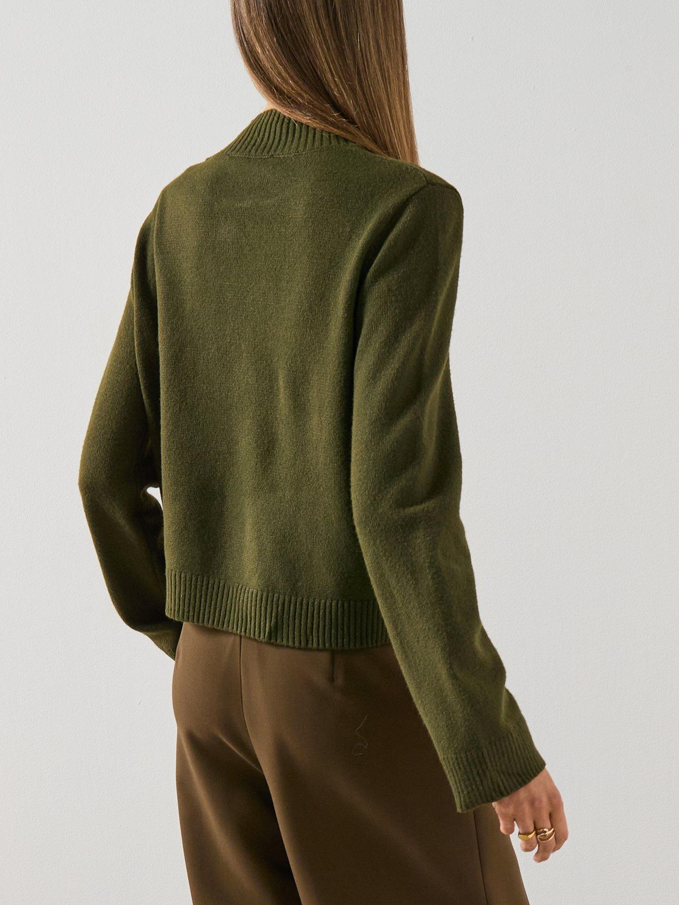 Image 4 of 6 of Mango High Neck Jumper With Button Detail - Green