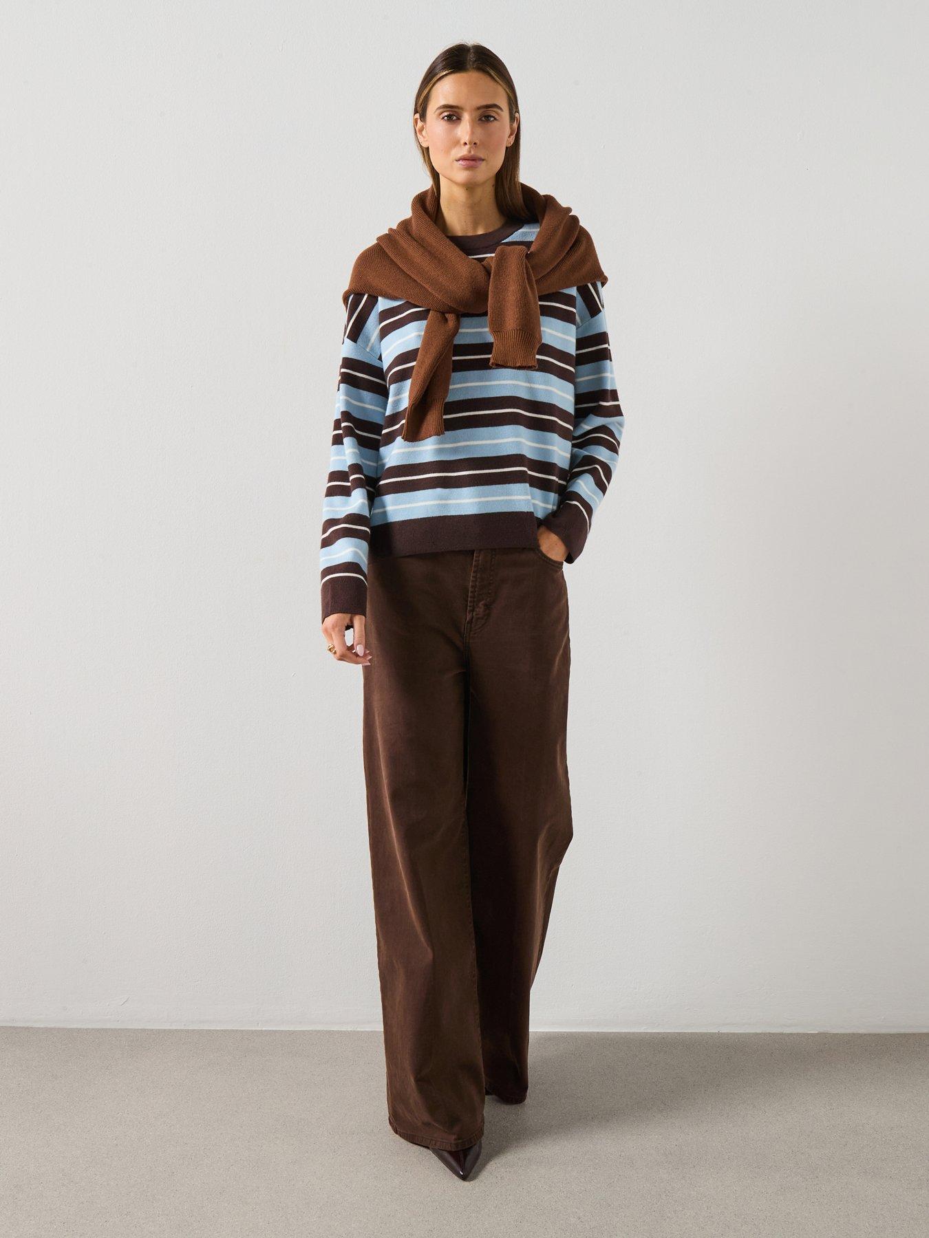 Image 3 of 6 of Mango Oversized Striped Jumper - Brown