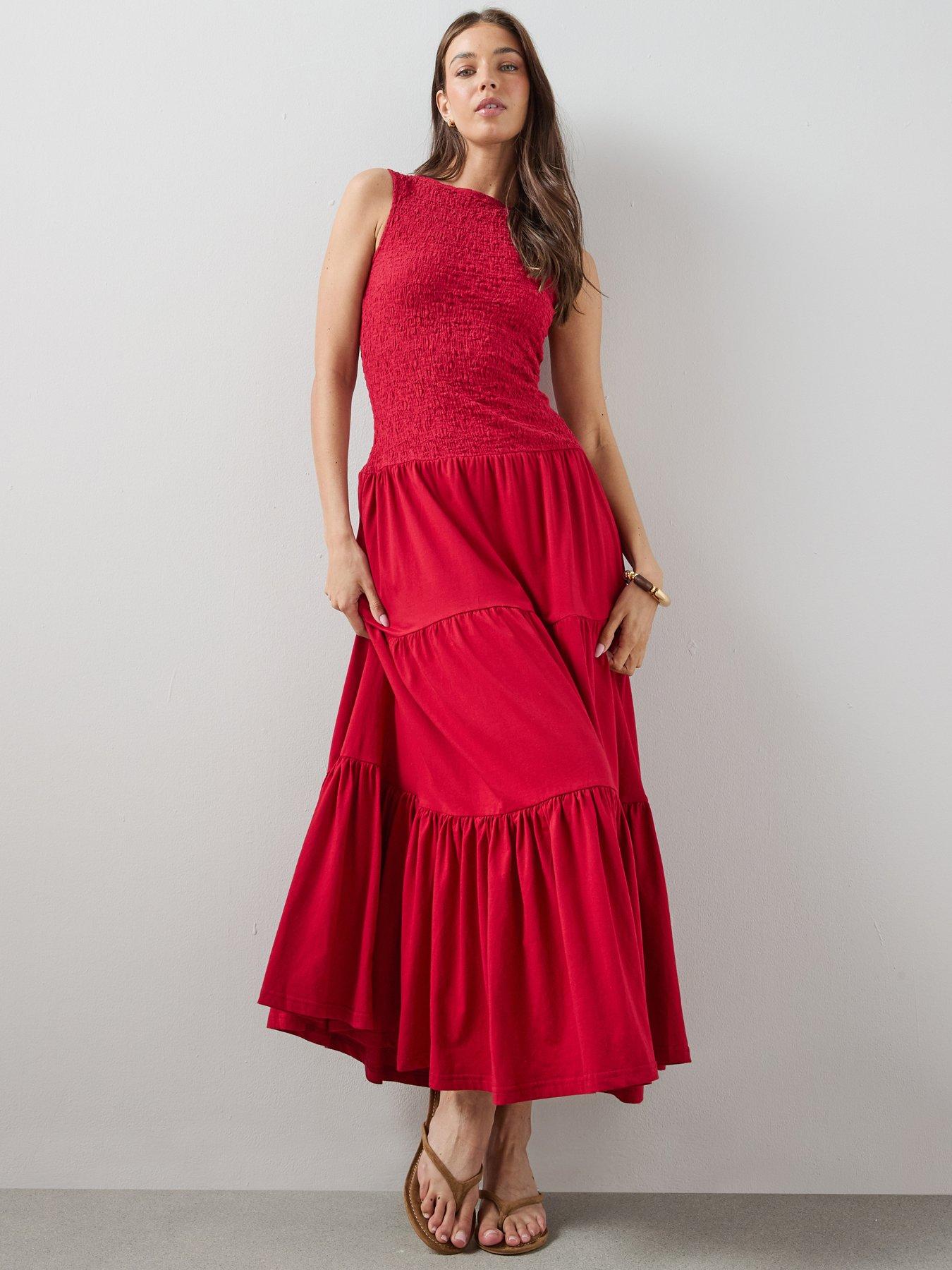 The Very Collection Sleeveless Textured Tiered Maxi Dress - Red