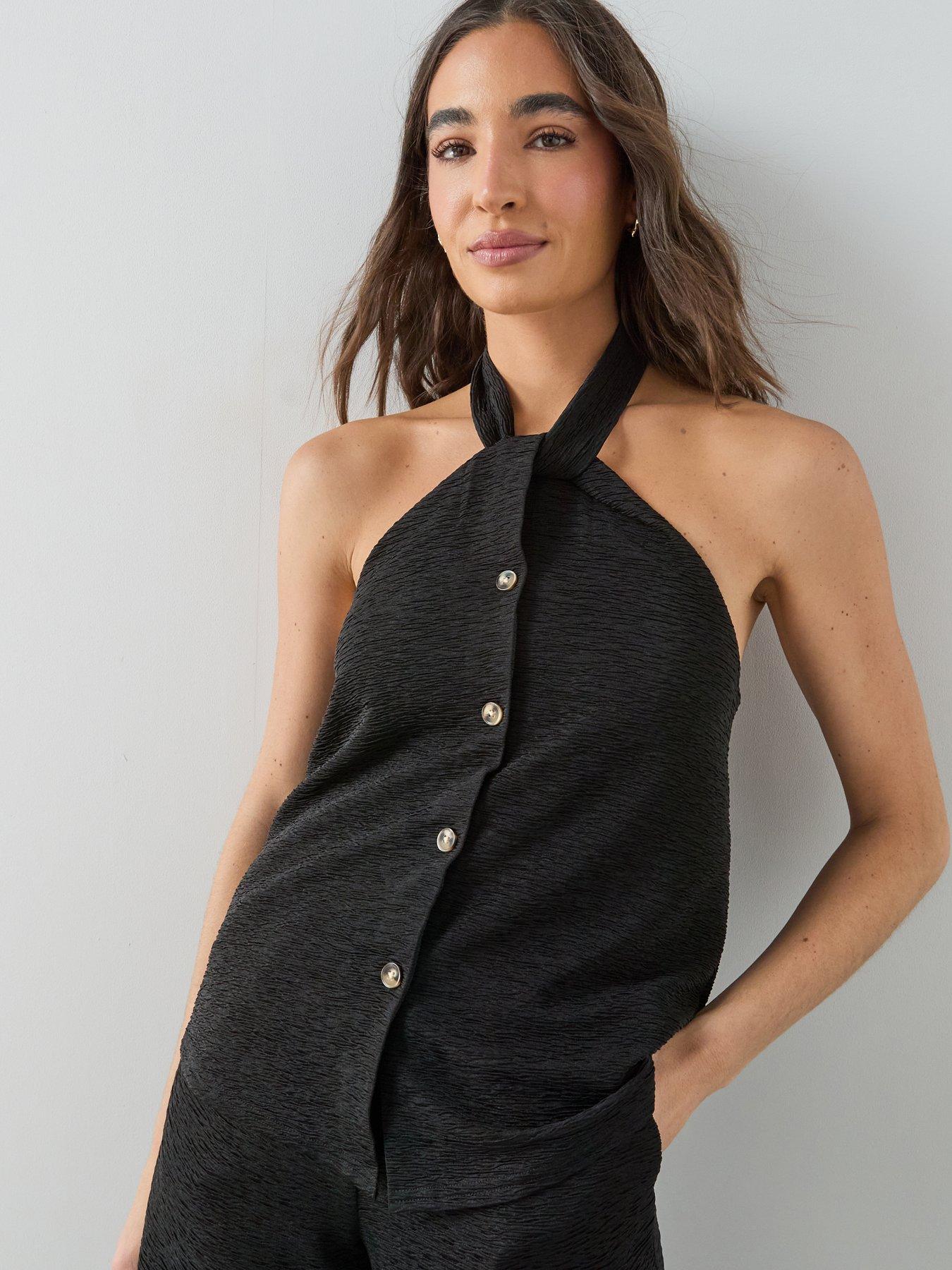 The Very Collection Textured Stretch Halter Top - Black