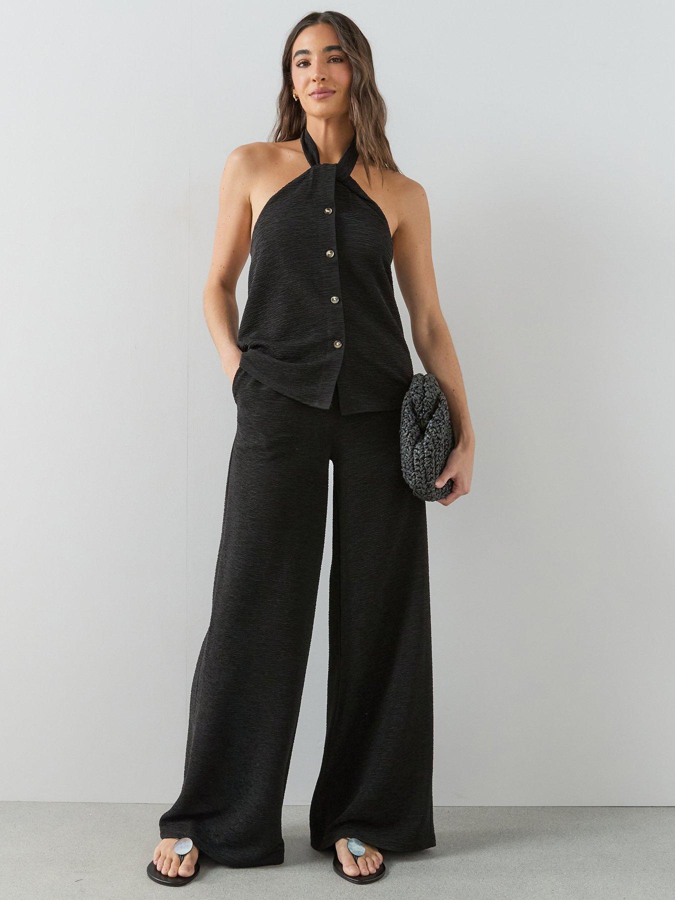 The Very Collection Textured Wide Leg Trouser Co-Ord - Black