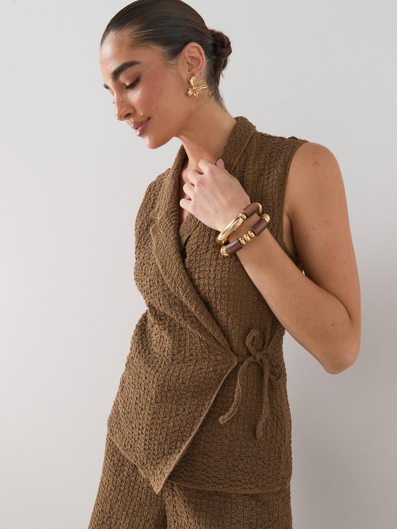 The Very Collection Wrap Tie Side Crinkle Top Co-Ord - Neutral
