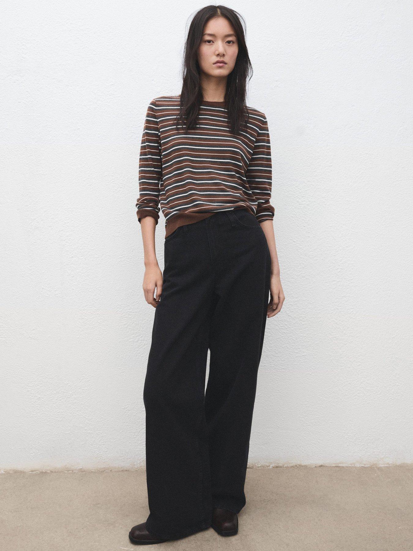 Mango Knit Striped Sweater - Brown