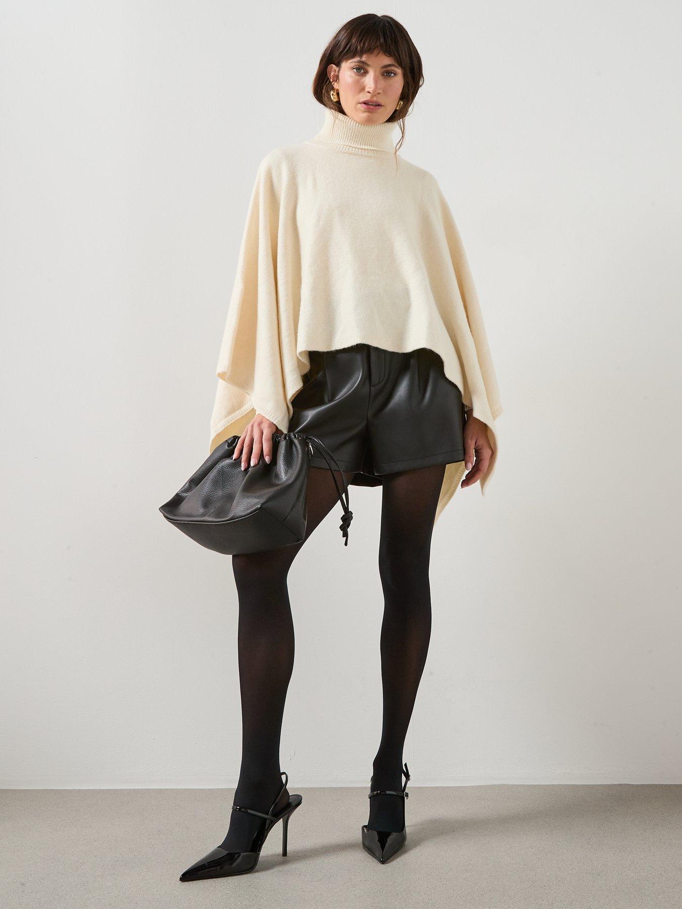 Image 3 of 6 of Mango Knitted Turtleneck Cape - Beige