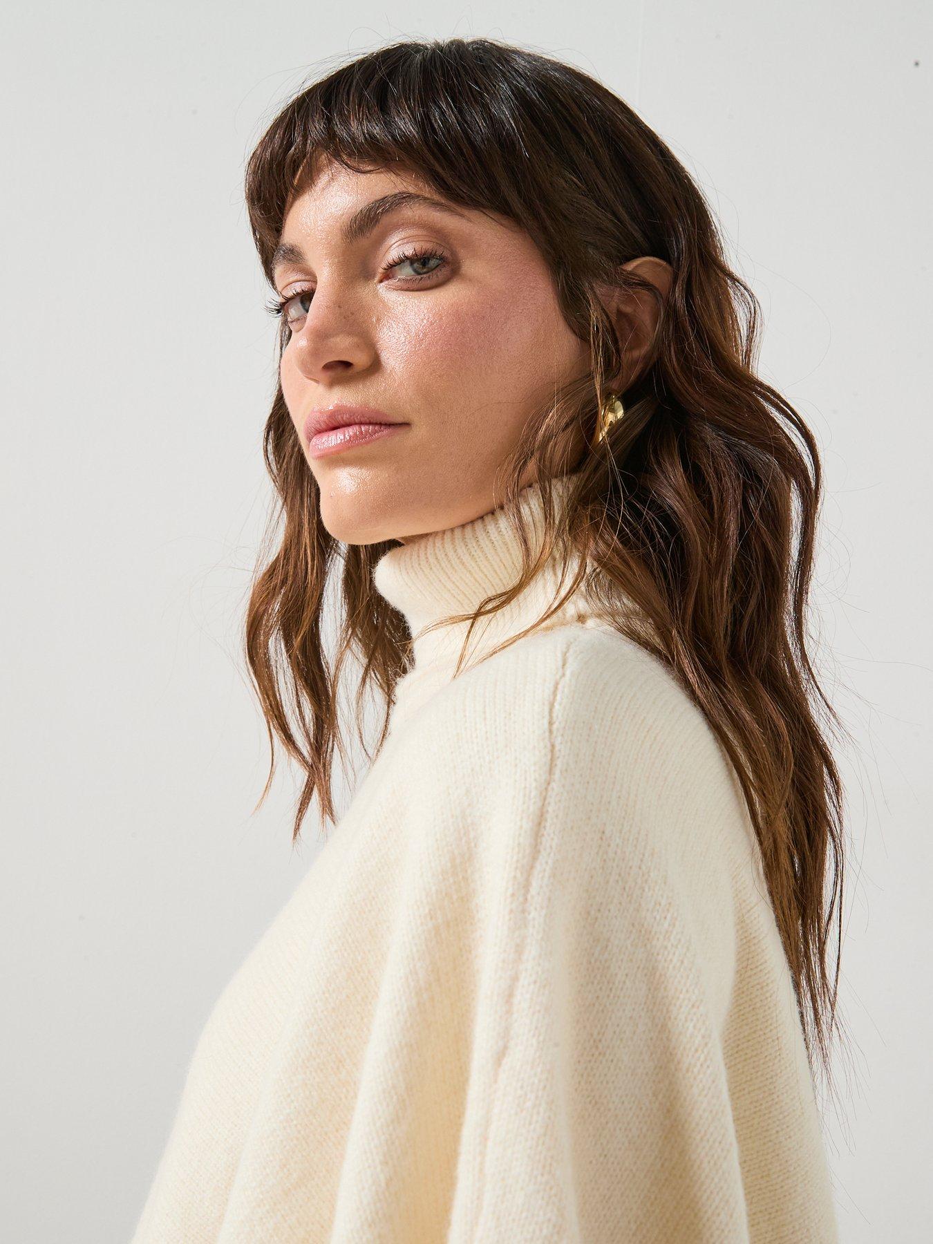 Image 5 of 6 of Mango Knitted Turtleneck Cape - Beige