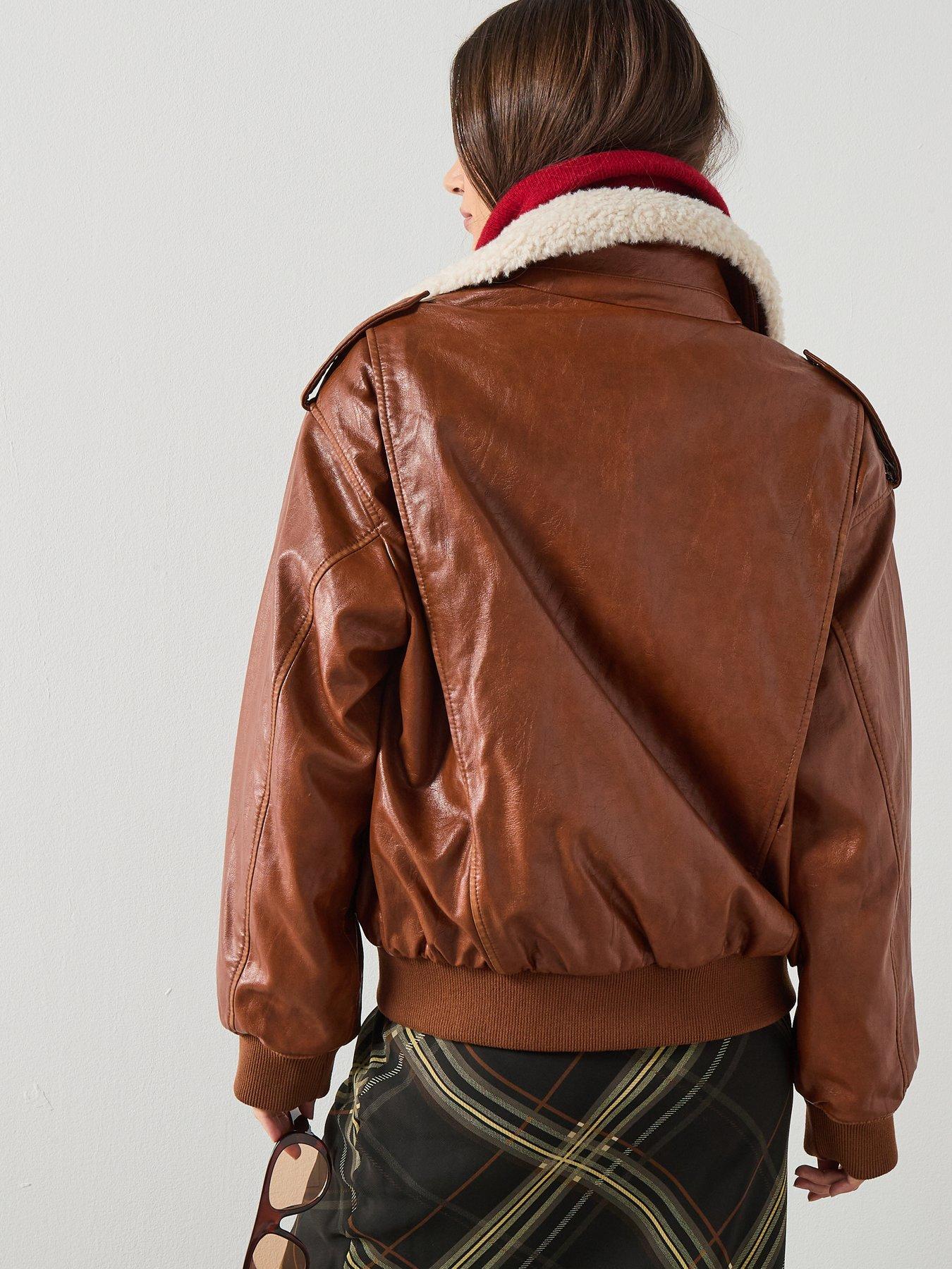 Image 2 of 6 of Mango Fleece Collar Jacket - Brown