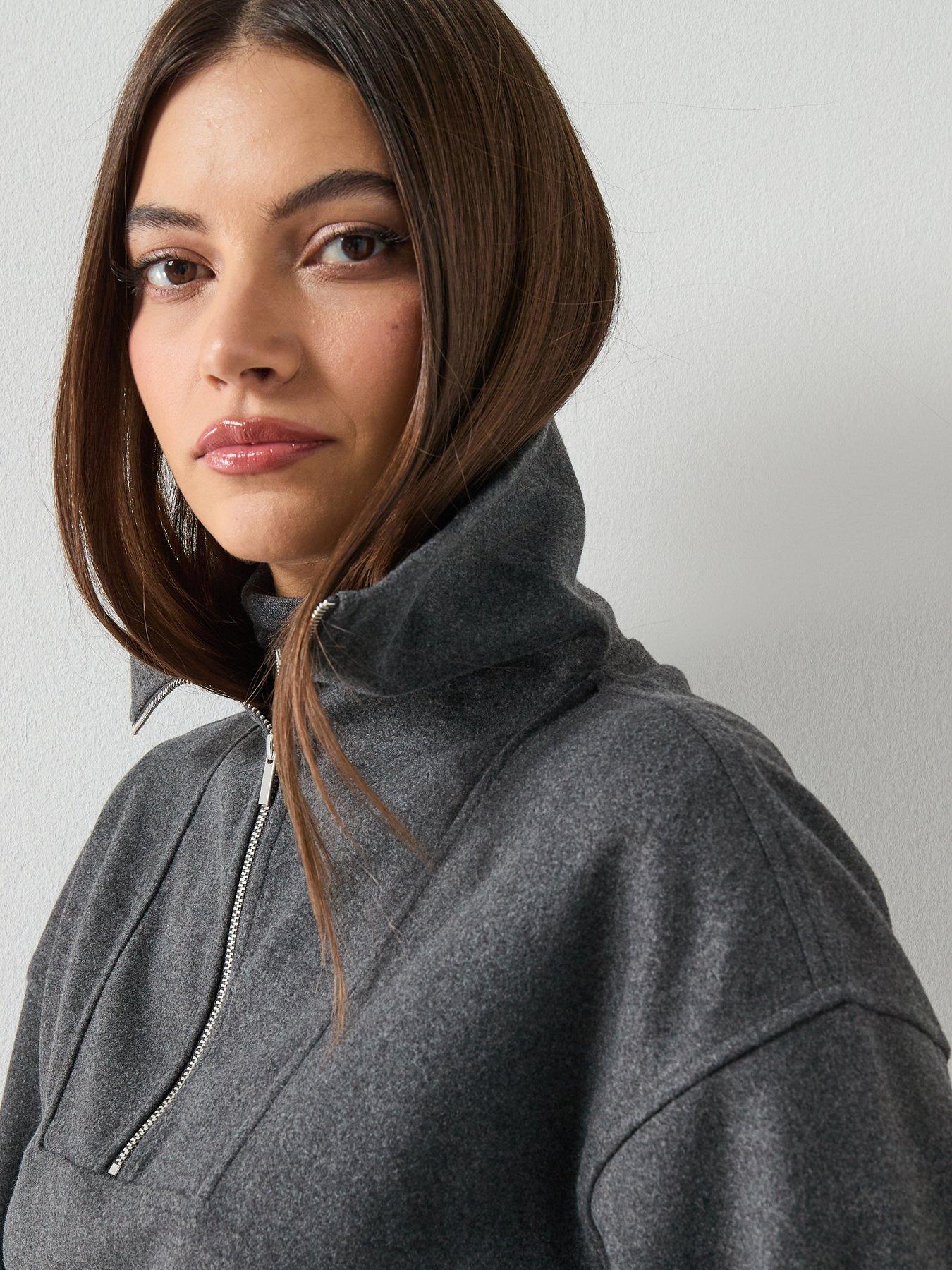 Image 5 of 6 of Mango Turtleneck Sweatshirt With Zip - Grey
