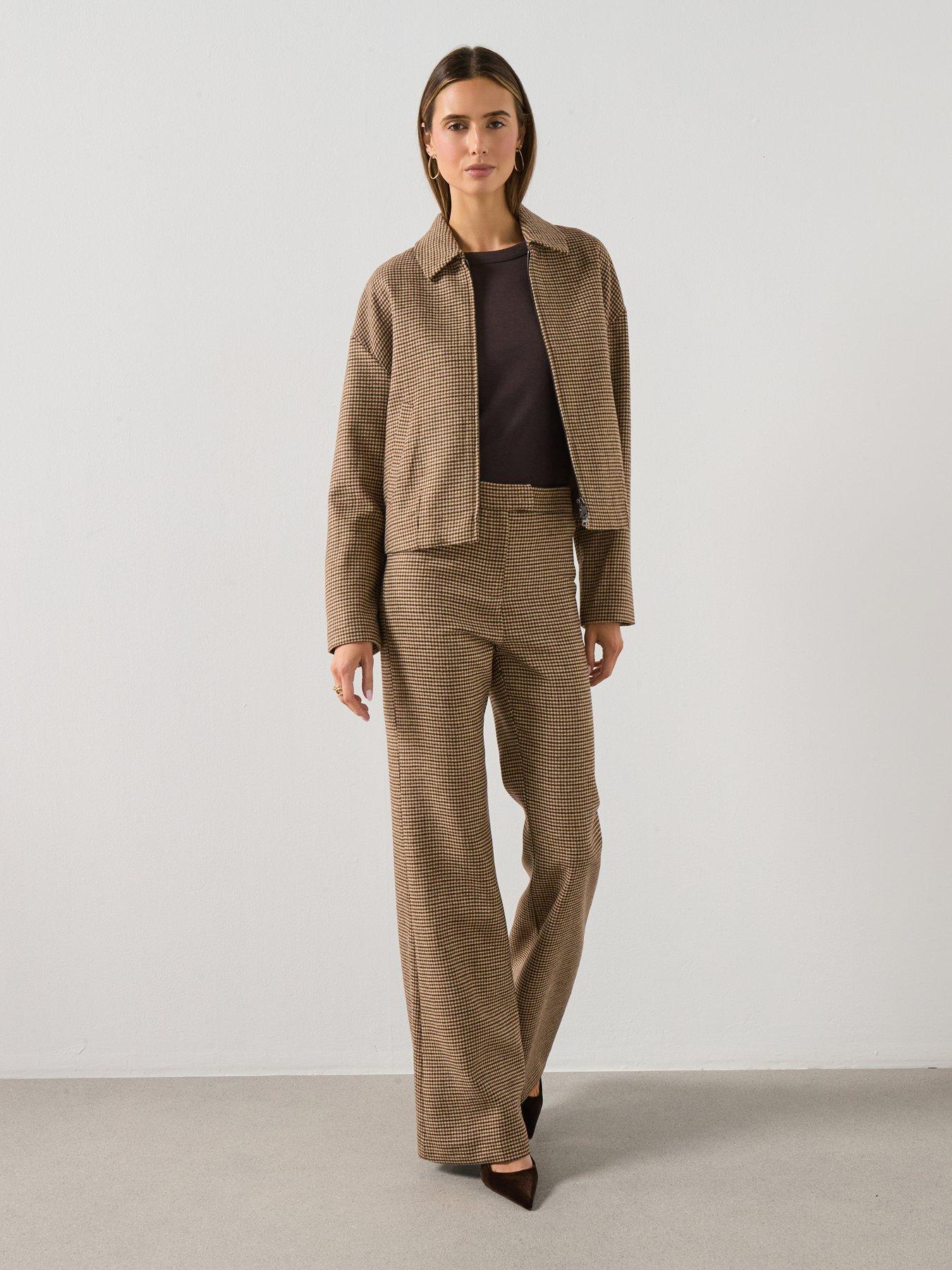 Image 3 of 6 of Mango Houndstooth Straight Cut Trousers - Brown