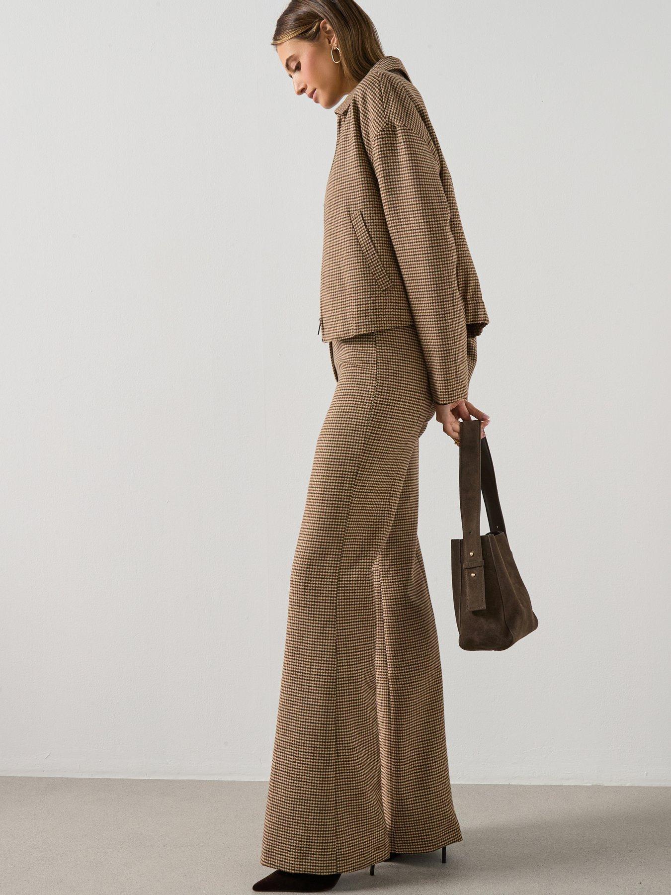 Image 5 of 6 of Mango Houndstooth Straight Cut Trousers - Brown