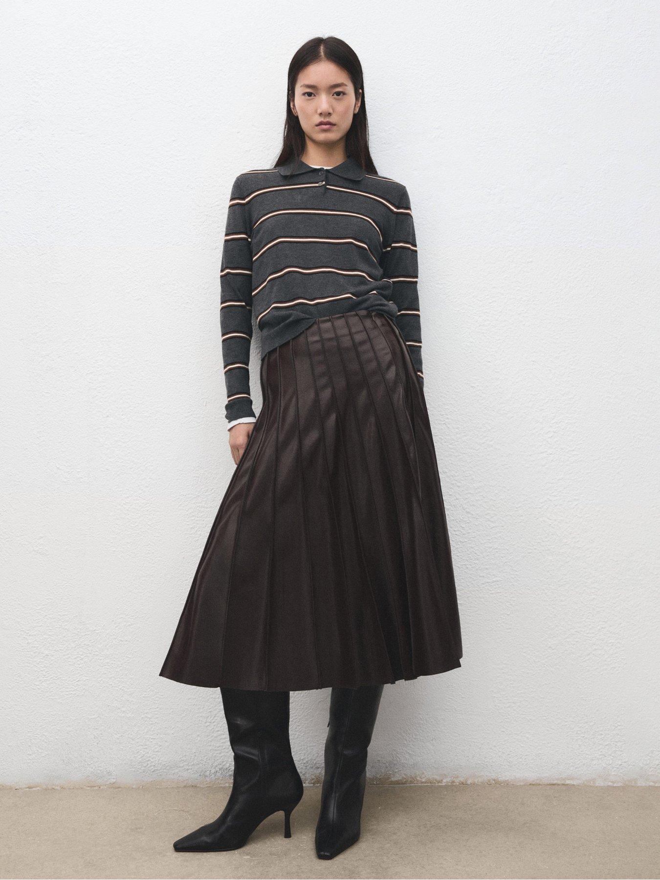  image of mango-striped-polo-neck-sweater-grey