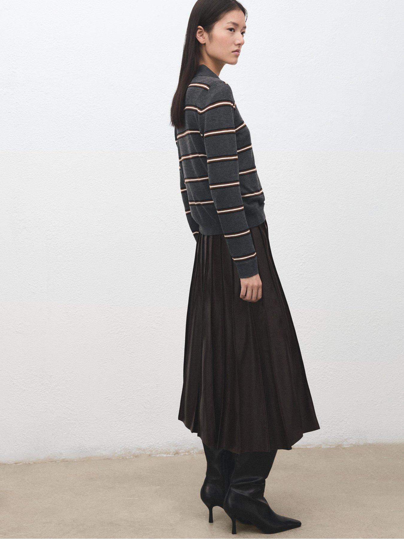  image of mango-striped-polo-neck-sweater-grey