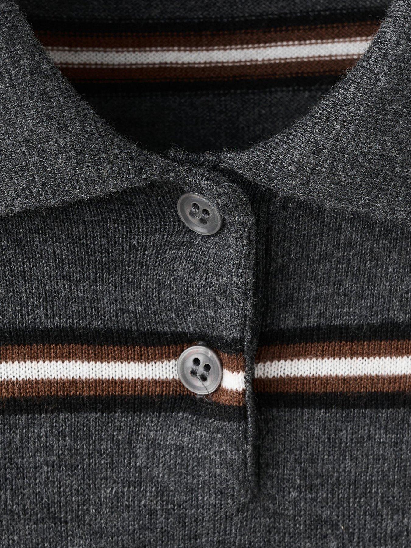  image of mango-striped-polo-neck-sweater-grey