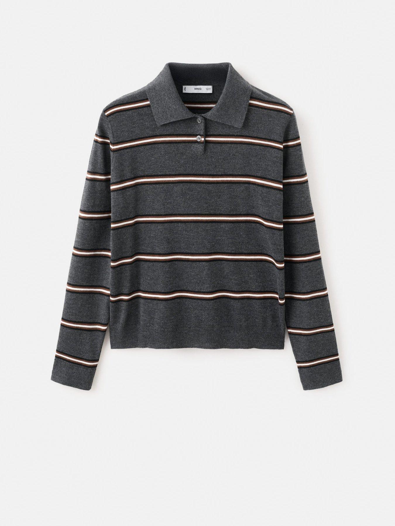  image of mango-striped-polo-neck-sweater-grey