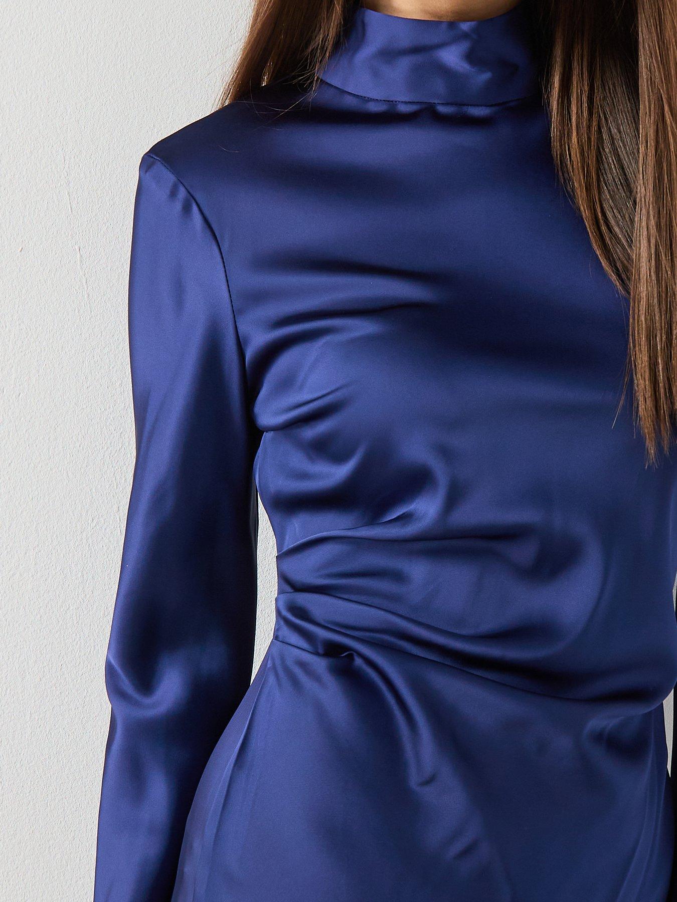 Mango Satin Dress With Dart Detail - indigo | Littlewoods