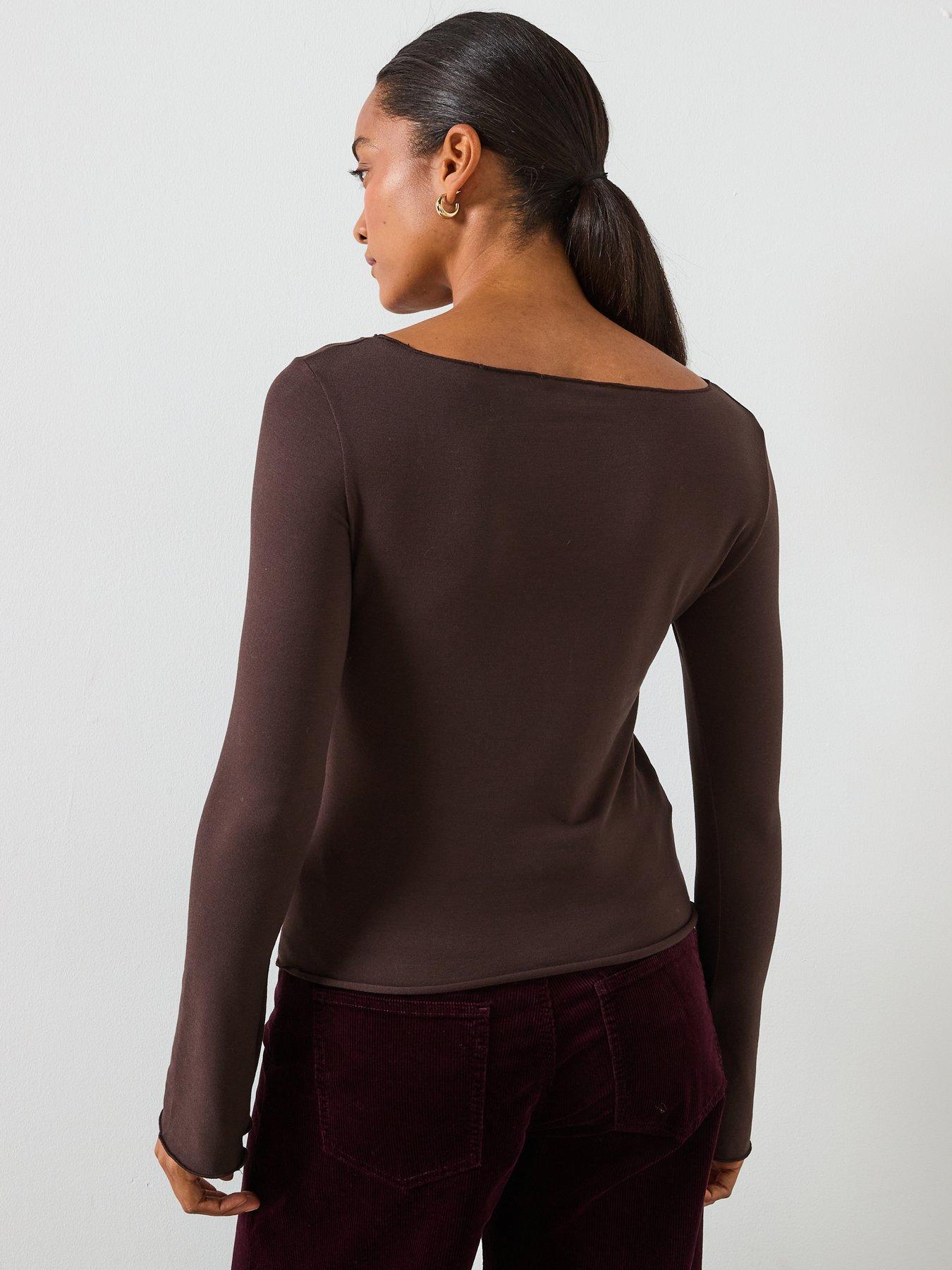 Image 2 of 6 of Mango Boat Neck T-shirt - Brown