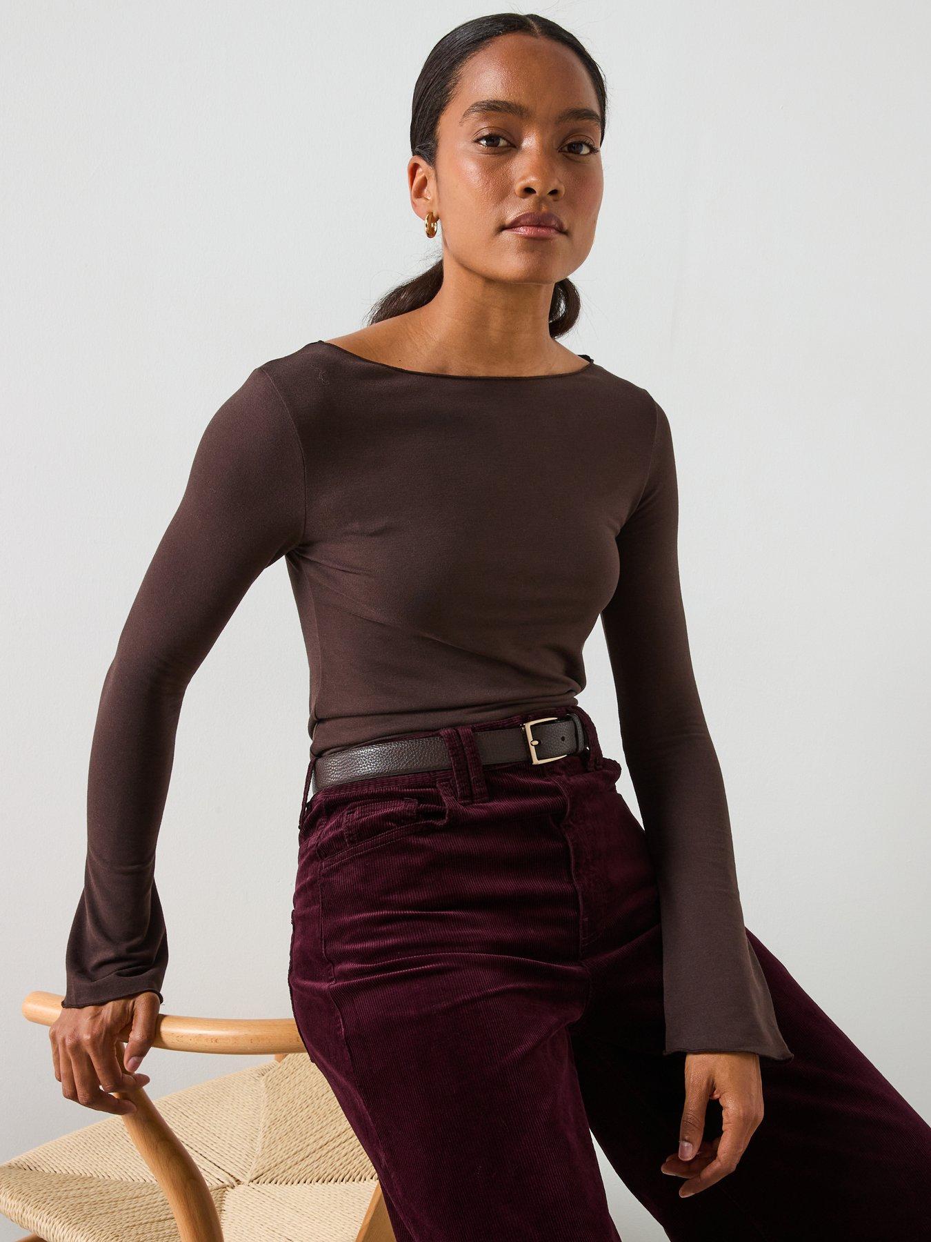 Image 4 of 6 of Mango Boat Neck T-shirt - Brown