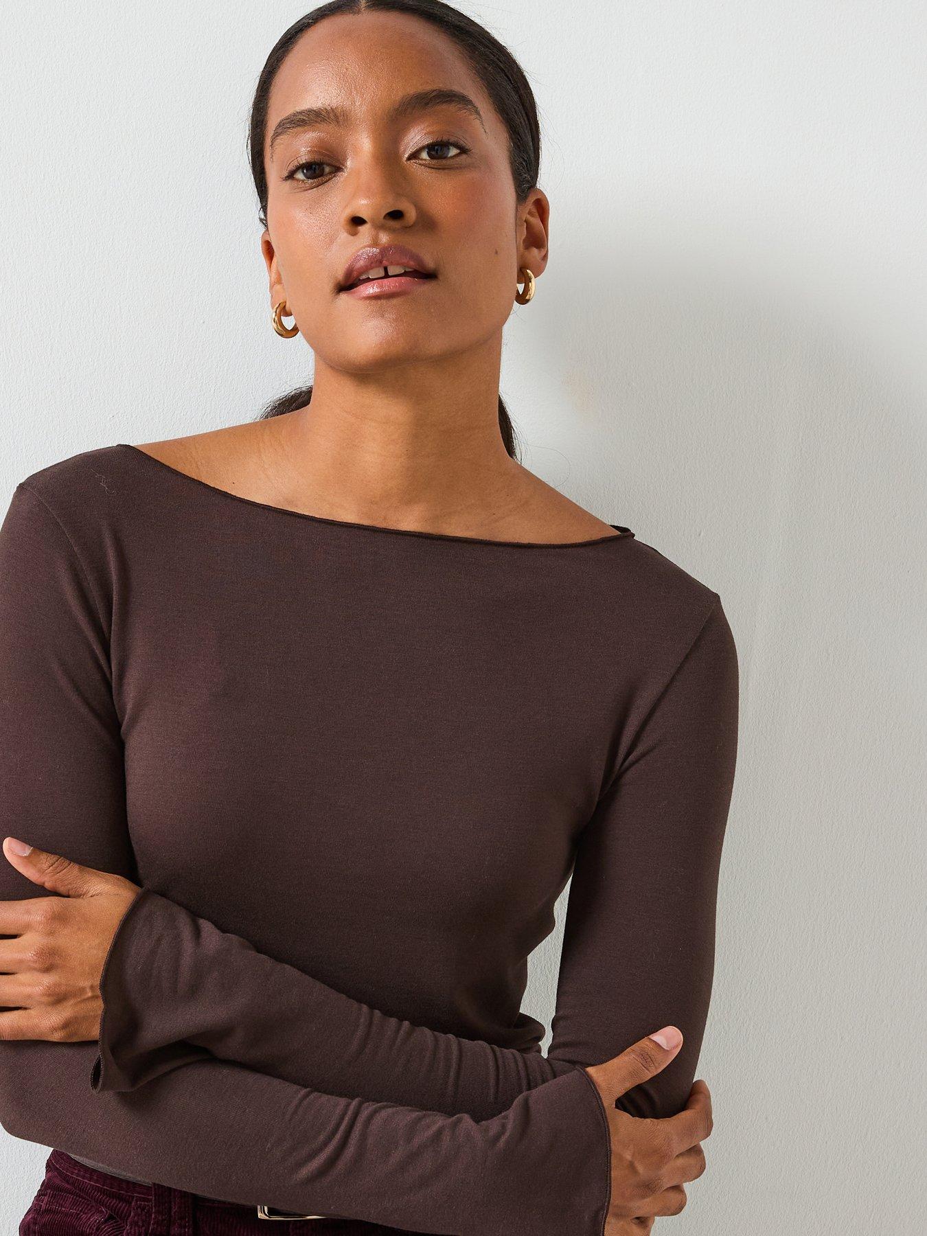 Image 5 of 6 of Mango Boat Neck T-shirt - Brown